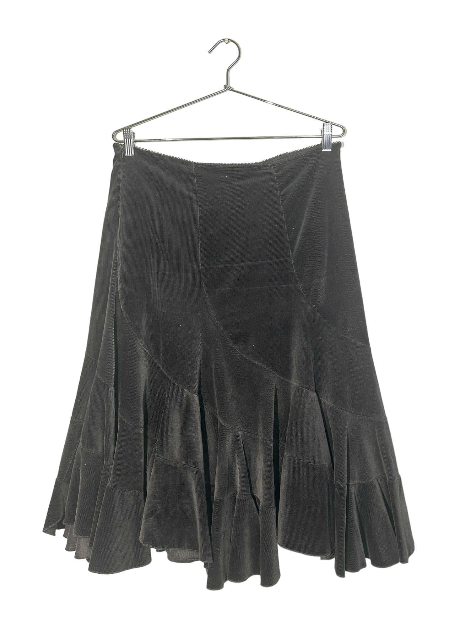 Black Corduroy Skirt With Ruffle Detail