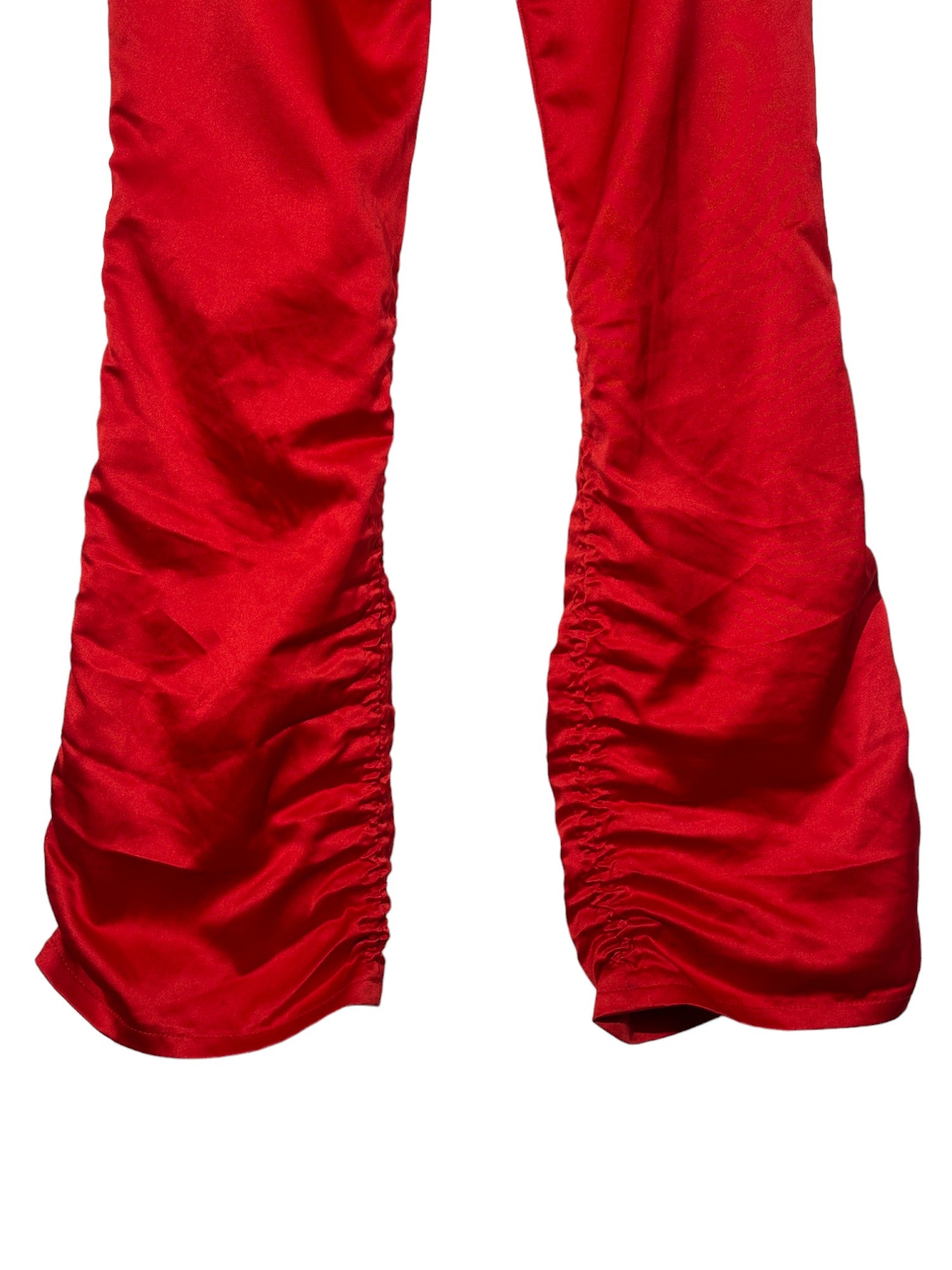 Red Satin Pants With Ruching