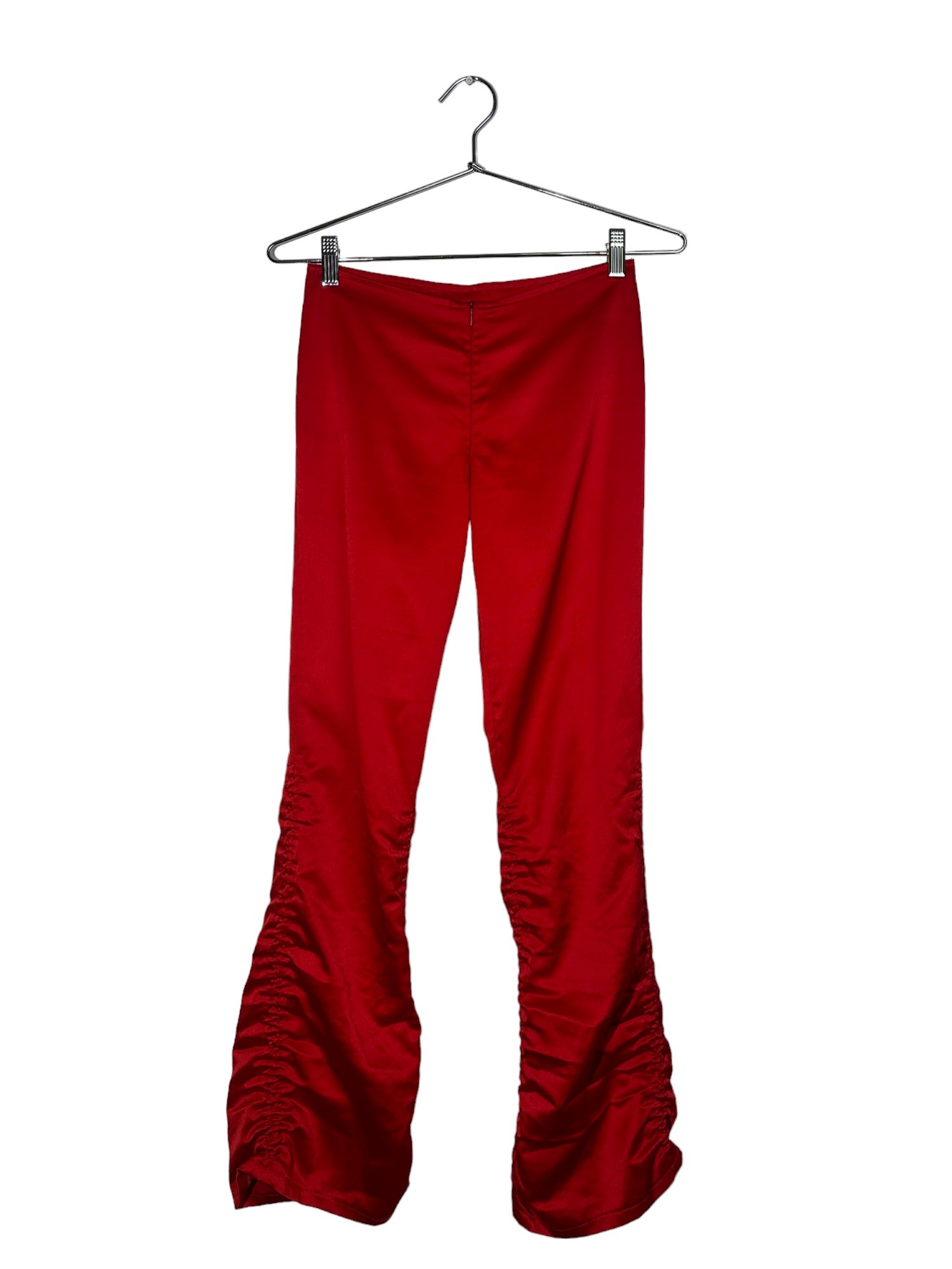 Red Satin Pants With Ruching