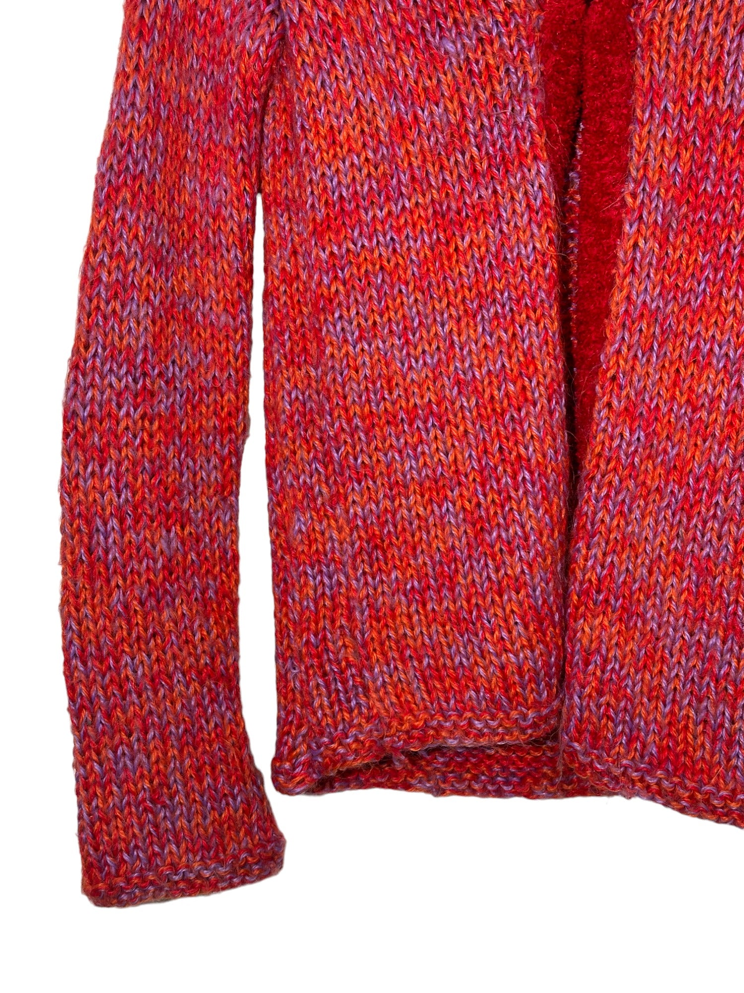 Red Fuzzy Trim Knit Cardigan