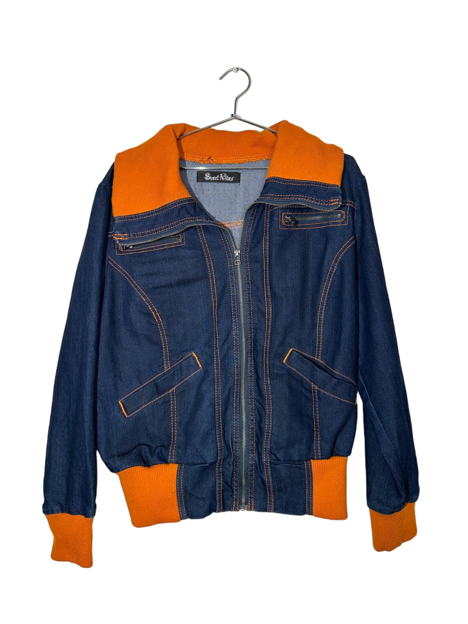 Blue Denim Orange Detailed Jacket