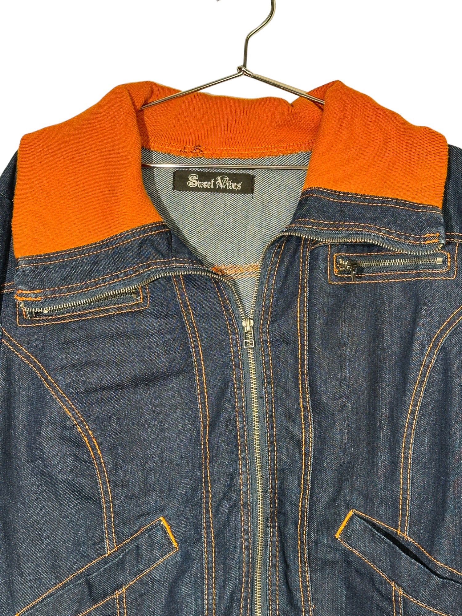 Blue Denim Orange Detailed Jacket