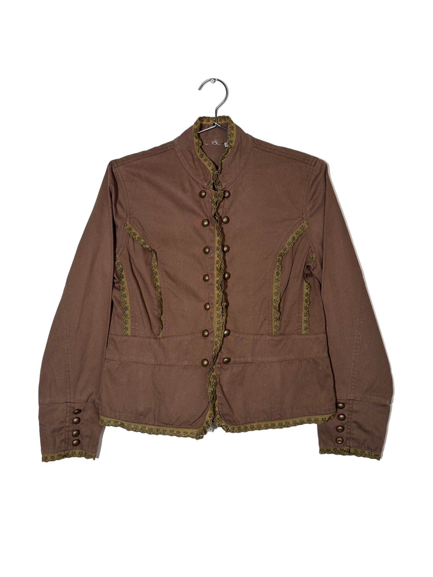 Brown Lace Trim Button Jacket