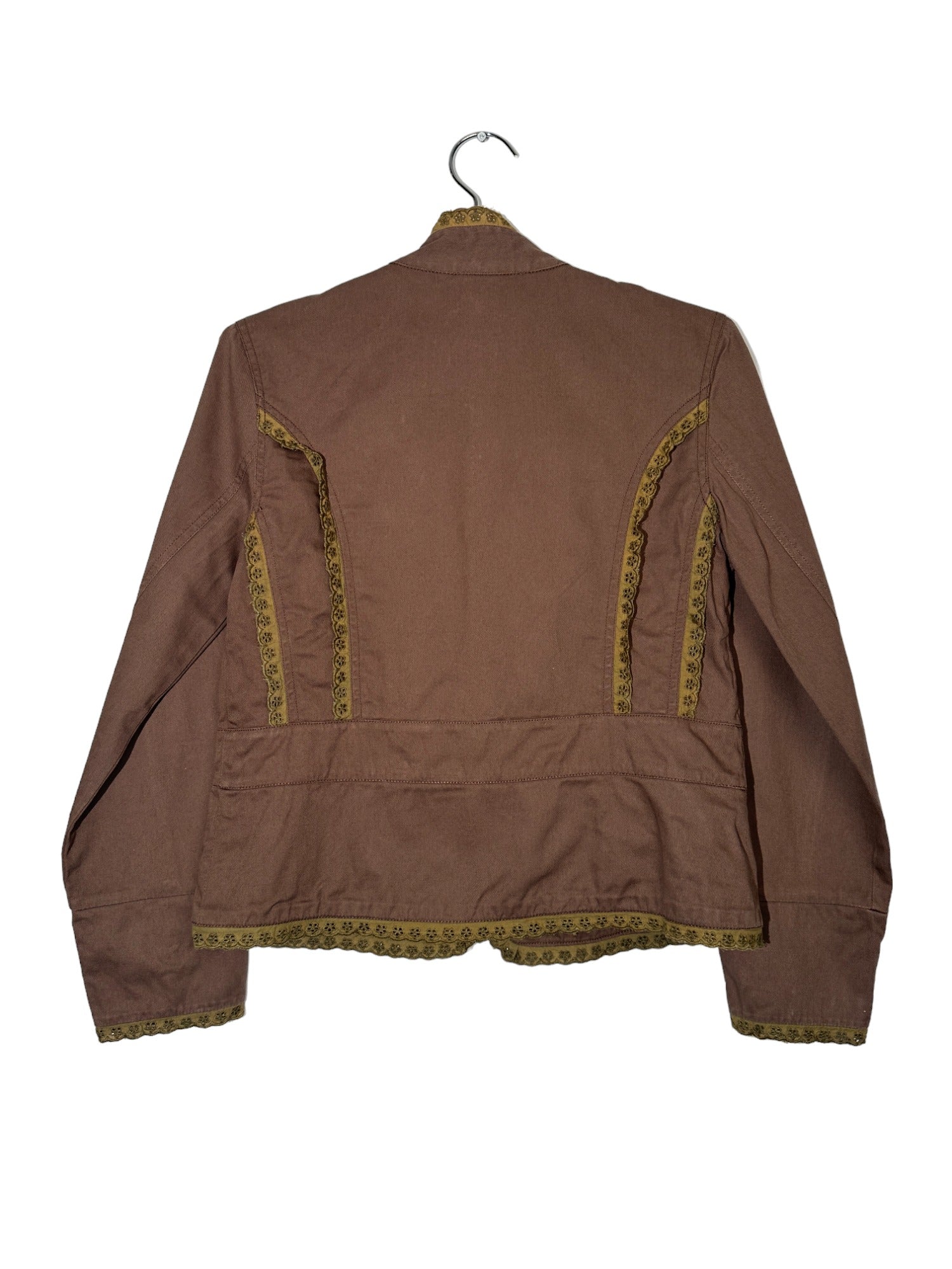 Brown Lace Trim Button Jacket