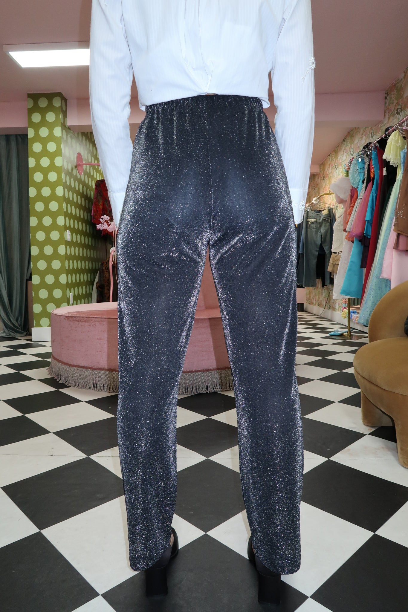 Black Elastic Waist Sparkle Pants