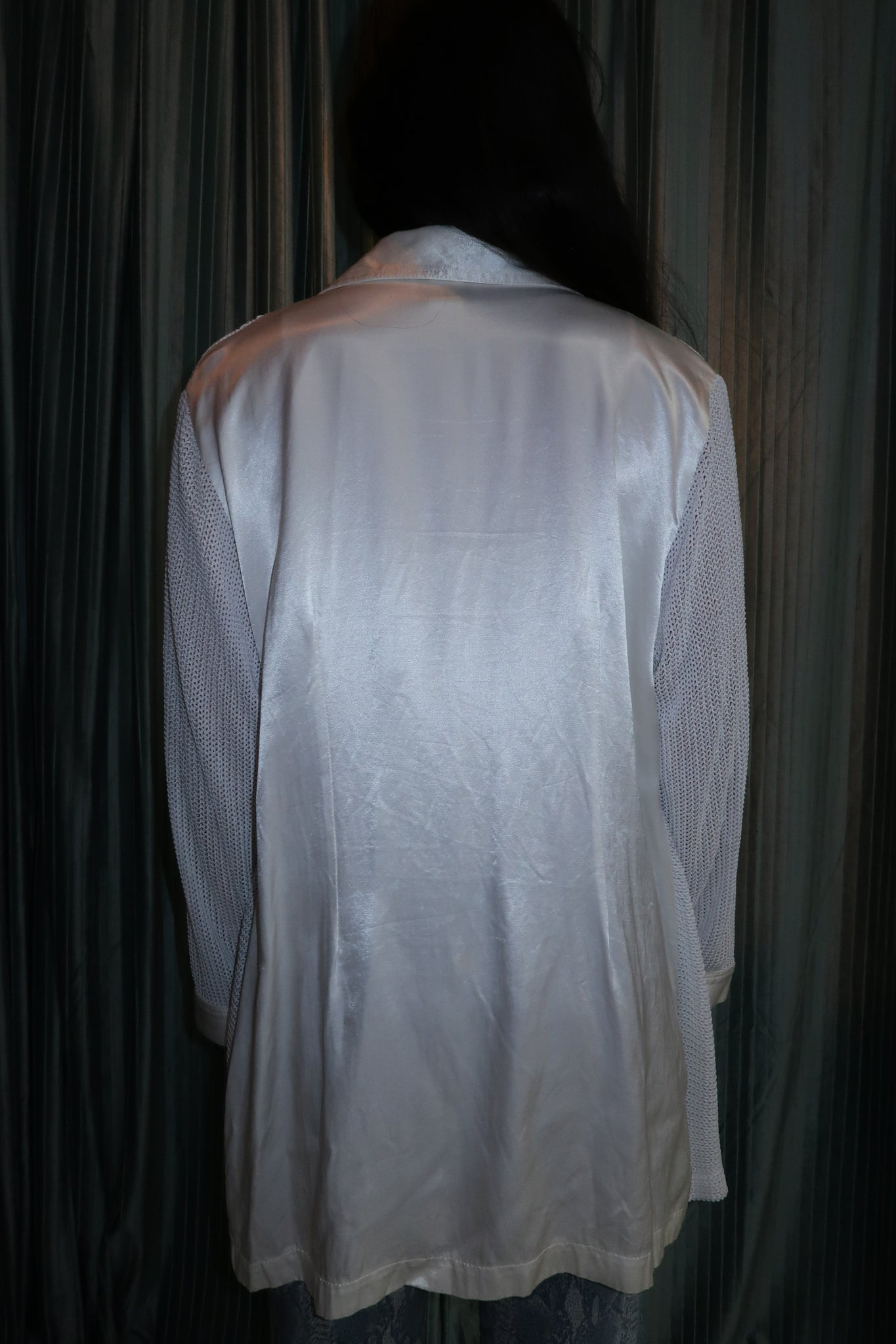 White Textured Button Up Long Sleeve Top