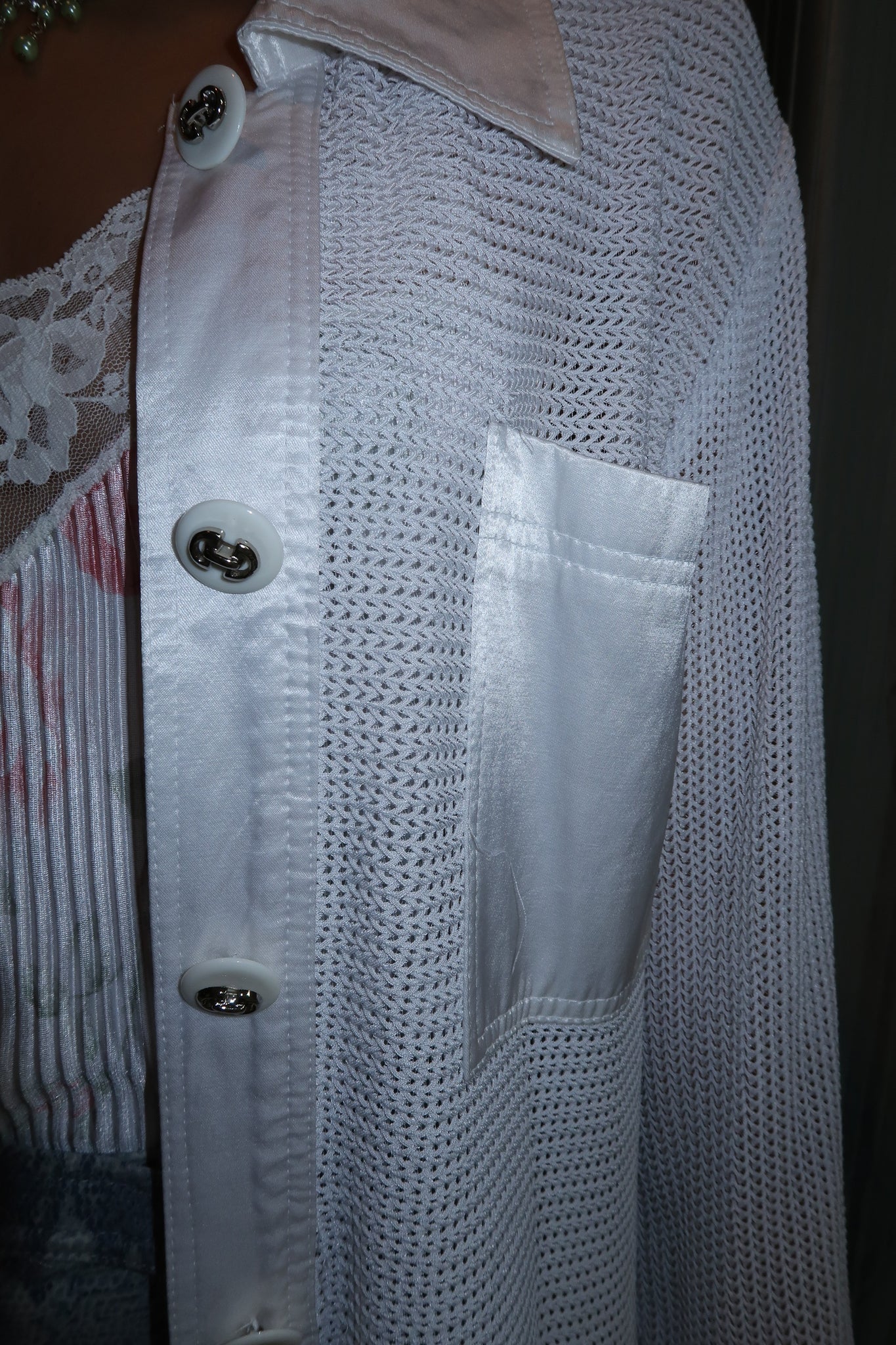 White Textured Button Up Long Sleeve Top