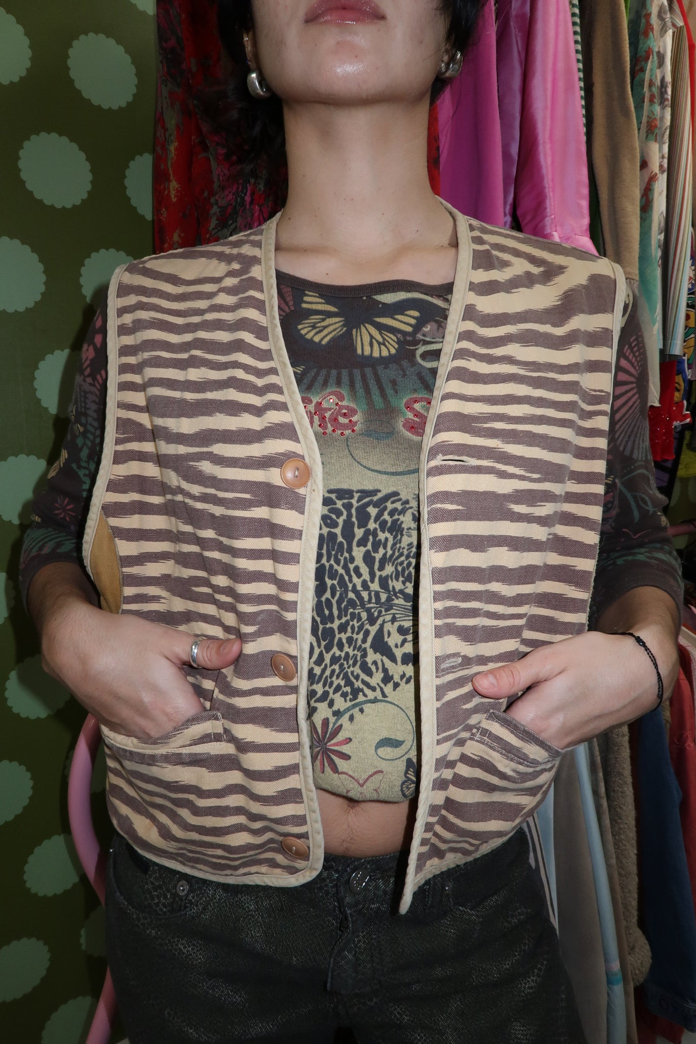 Zebra Print Khaki Vest