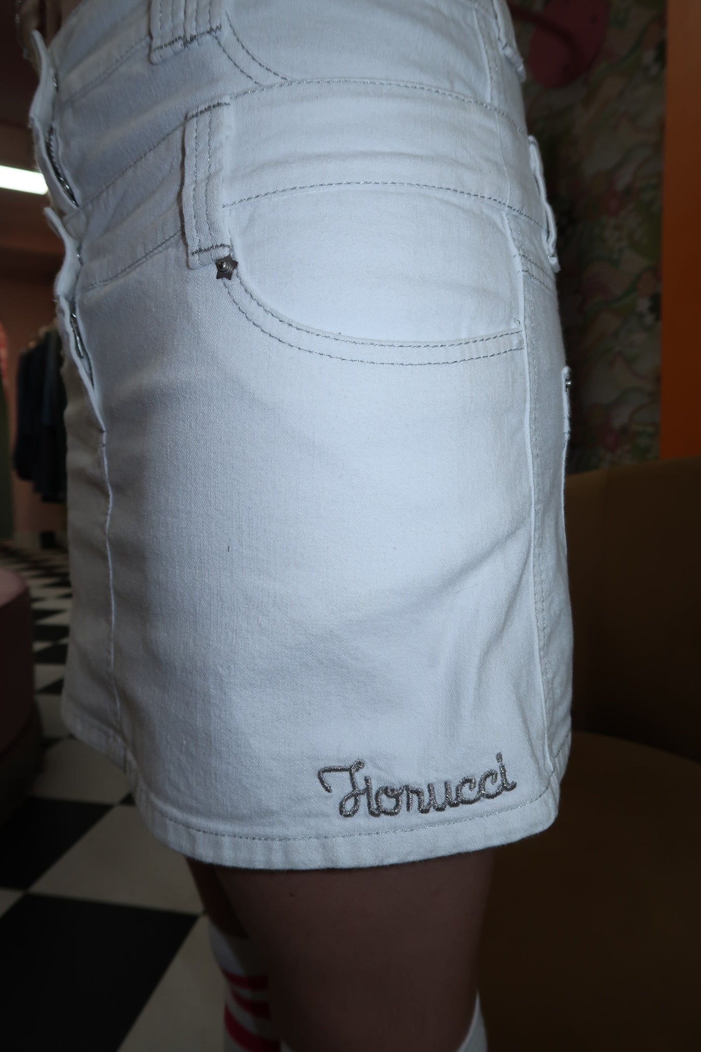 Fiorucci Double Waistband White Mini Skirt