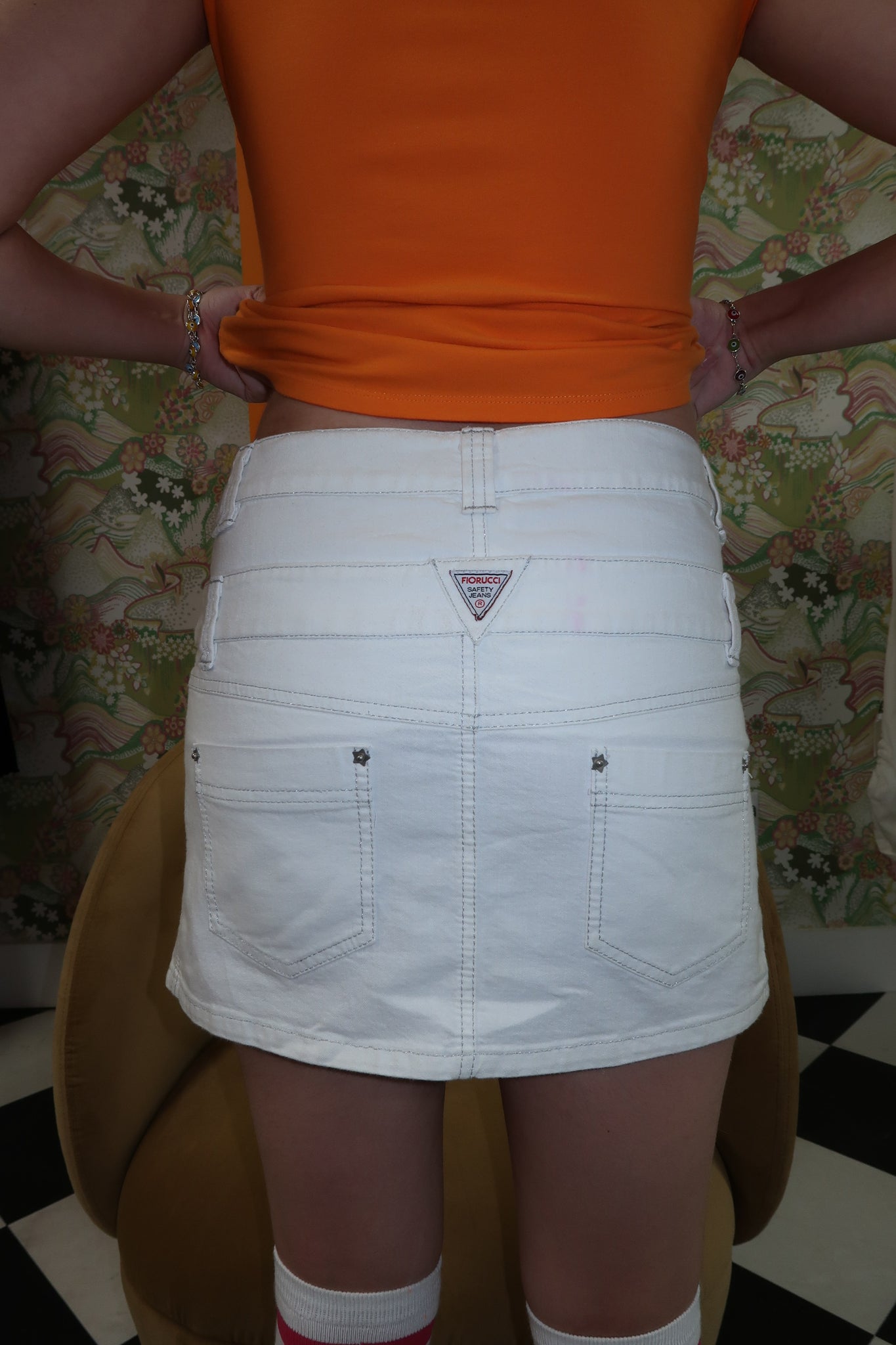 Fiorucci Double Waistband White Mini Skirt