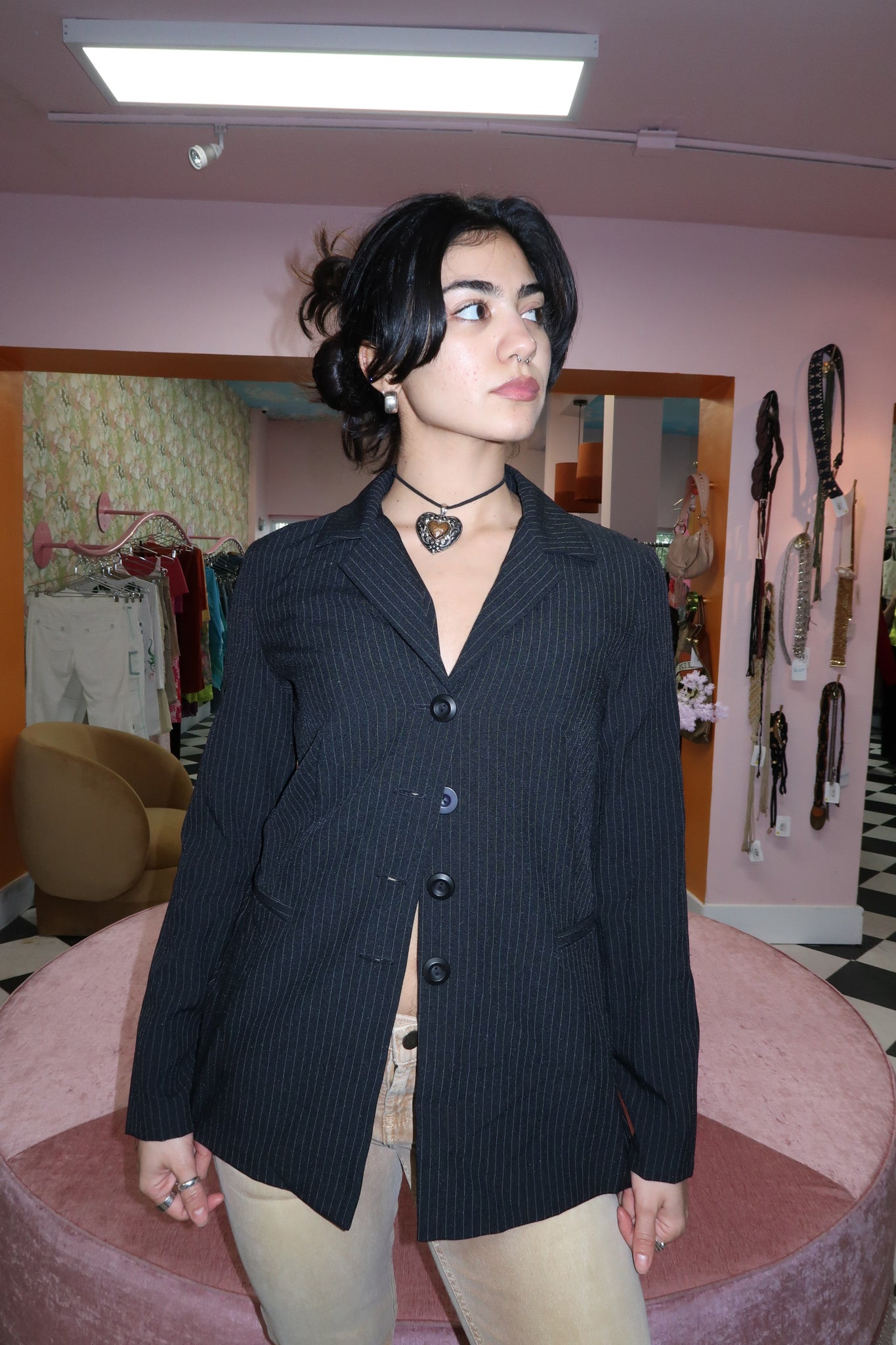 Black Pin Stripe Blazer Jacket