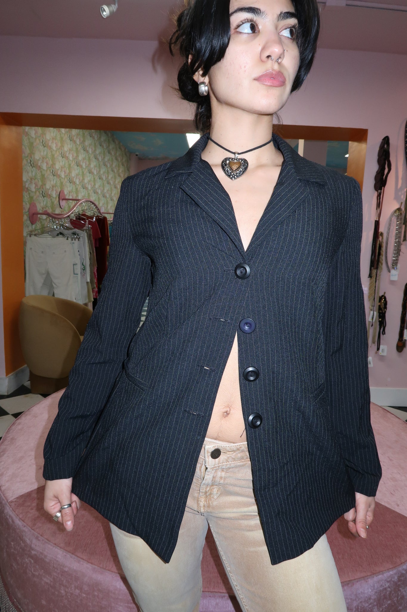 Black Pin Stripe Blazer Jacket