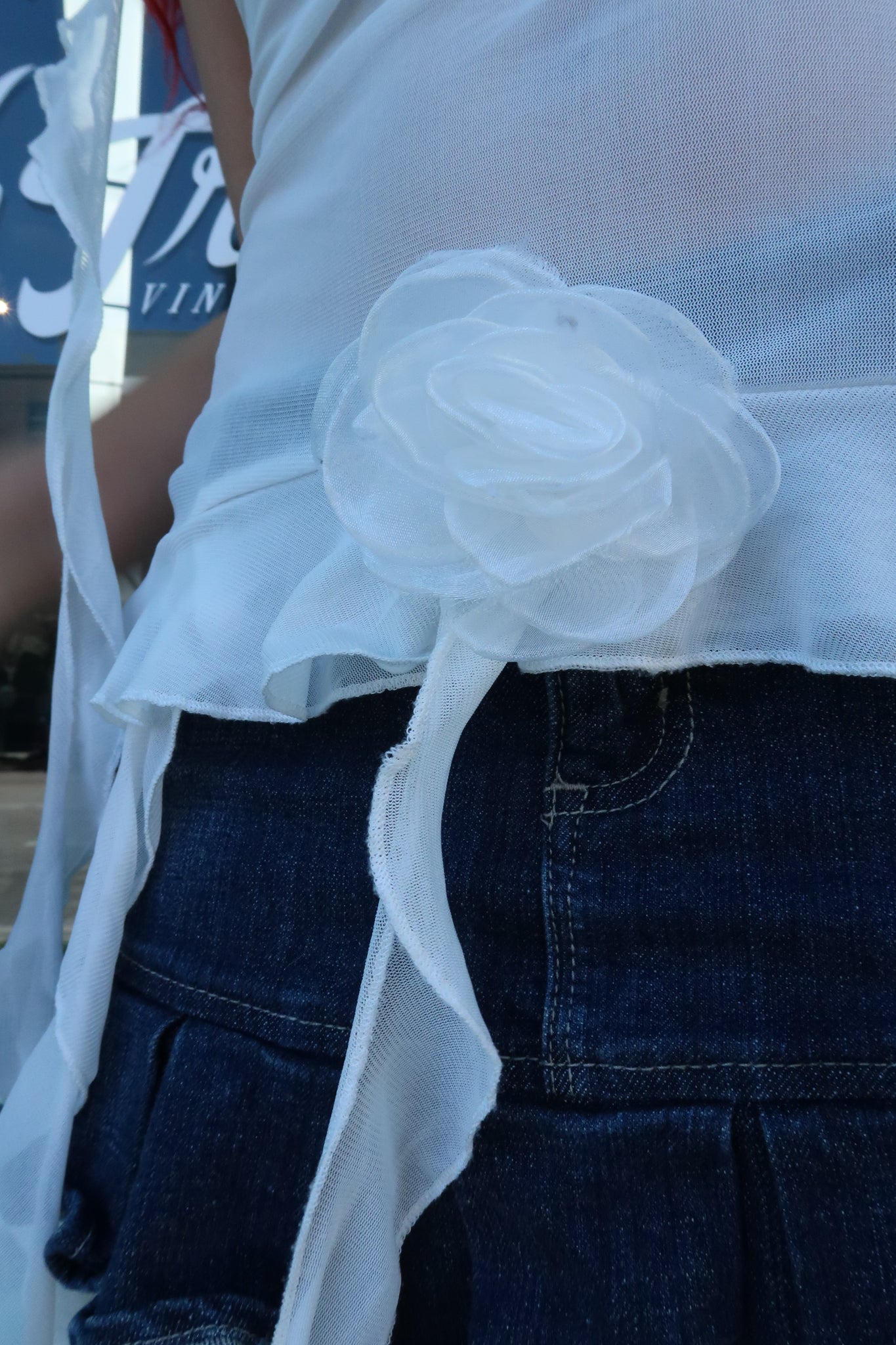 White Sheer Rose Top