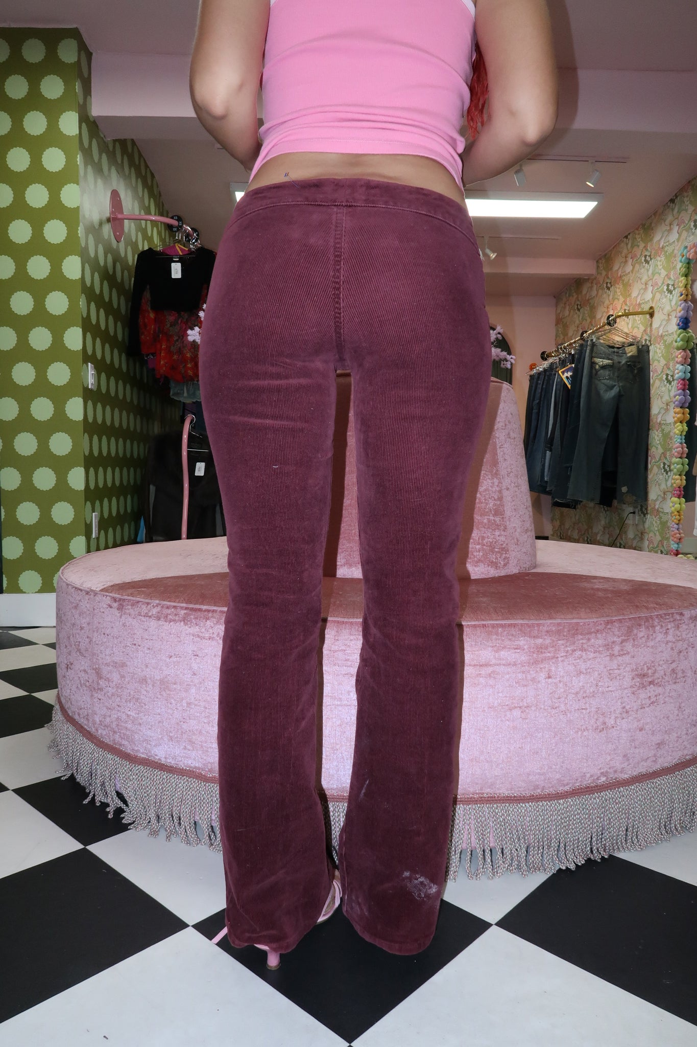 Burgundy Low Waist Corduroy Pants