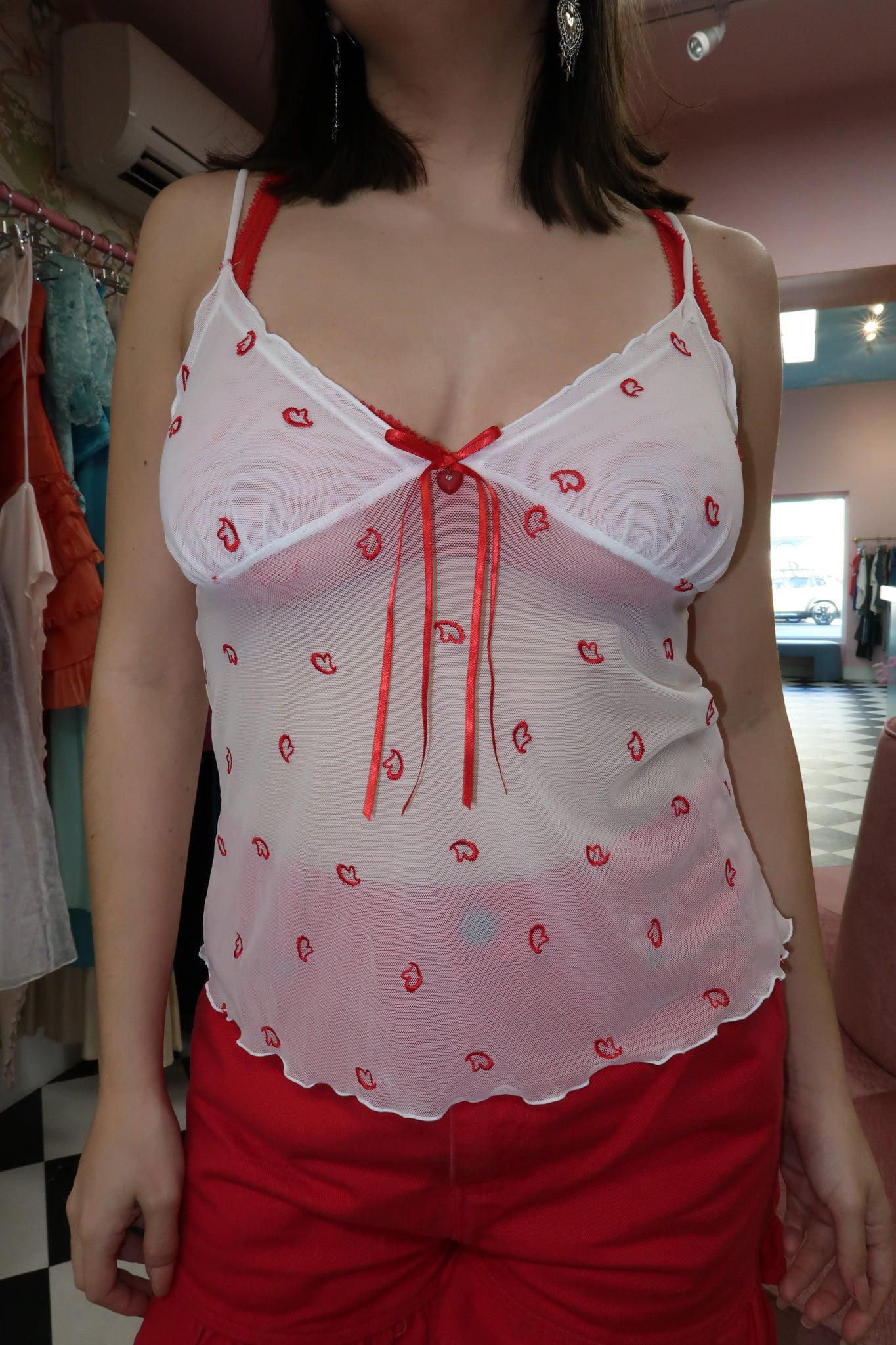 Red & White Hearts Top