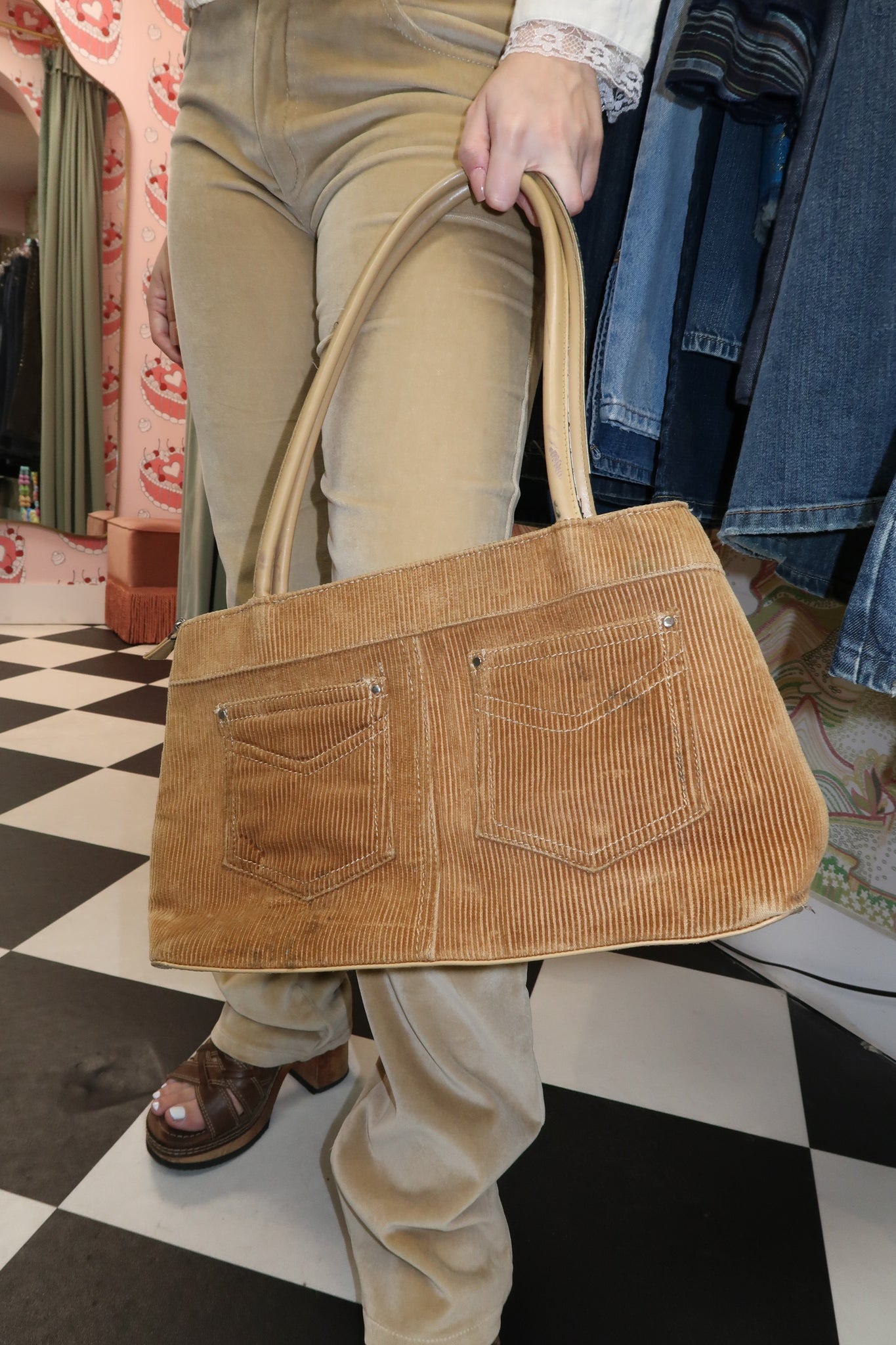 Corduroy Pants Shoulder Purse