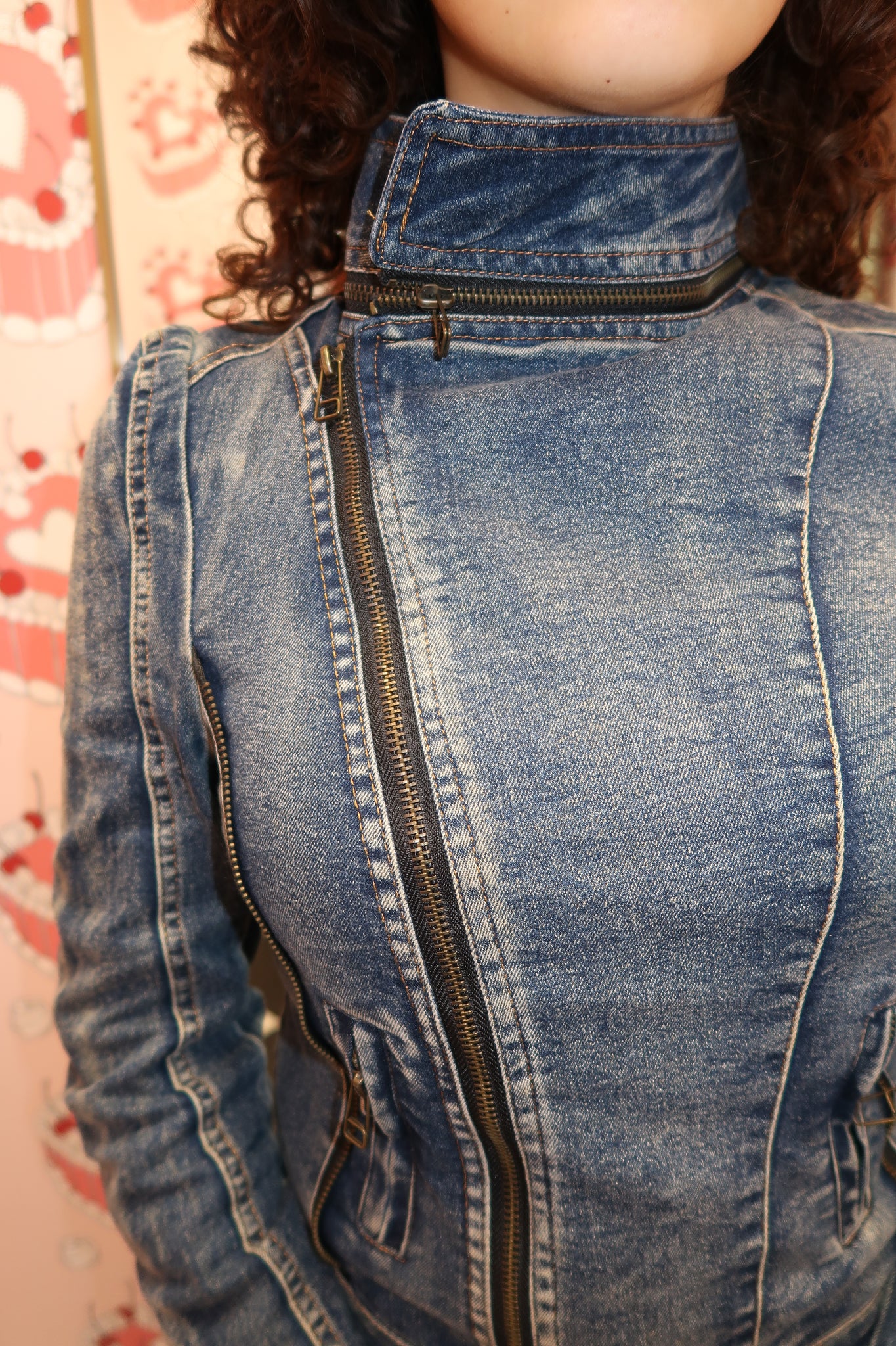 Asymmetrical Zip Up Denim Jacket