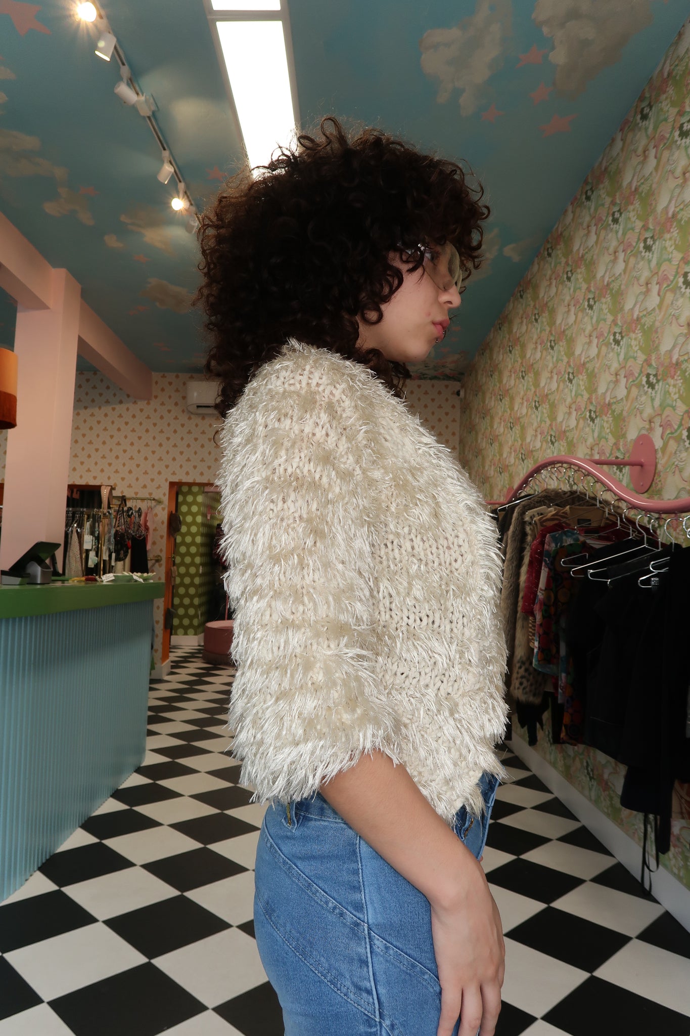 Cream Cropped Fur Sweater