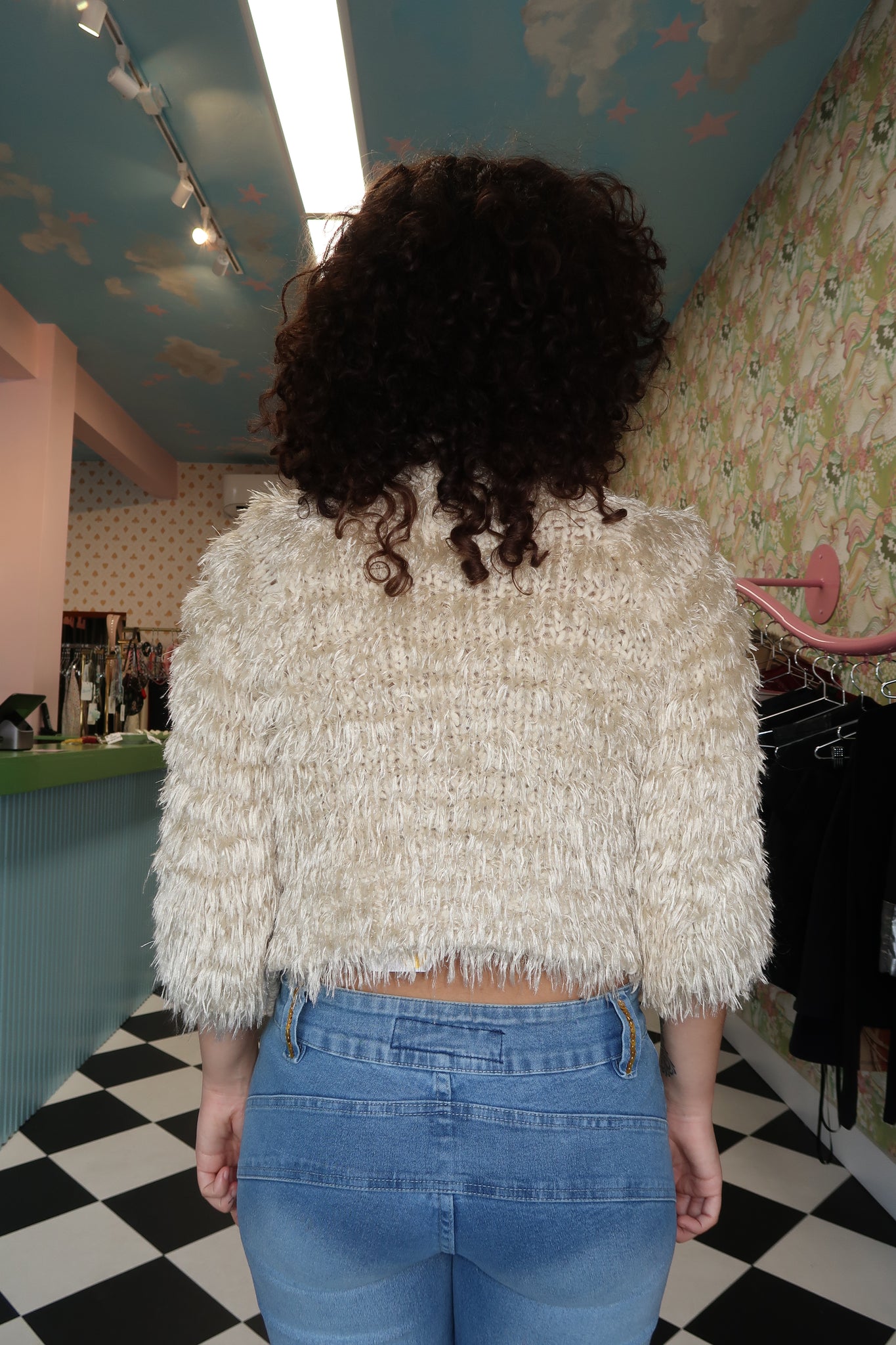 Cream Cropped Fur Sweater