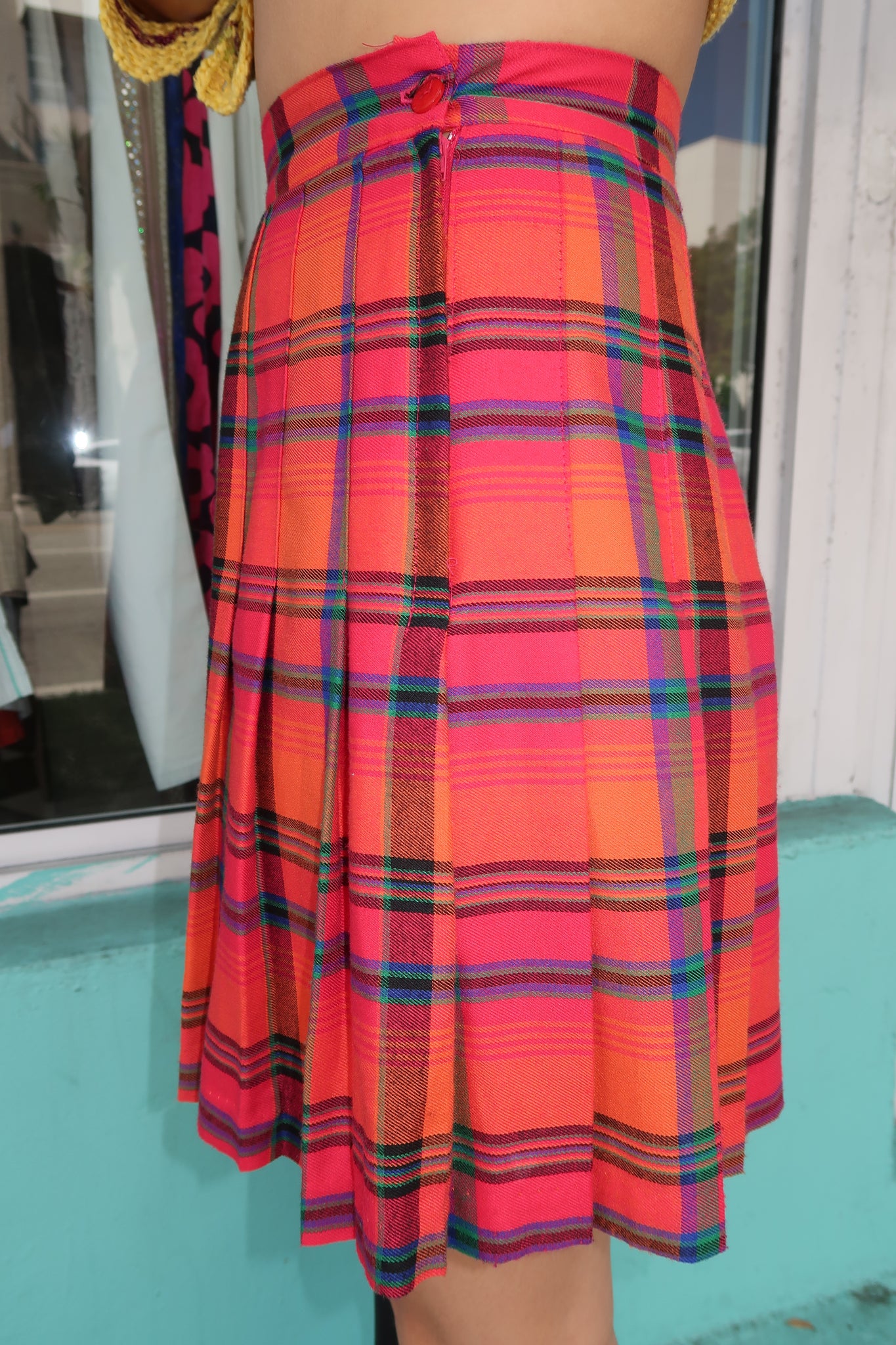 Pleated Plaid Midi Skirt