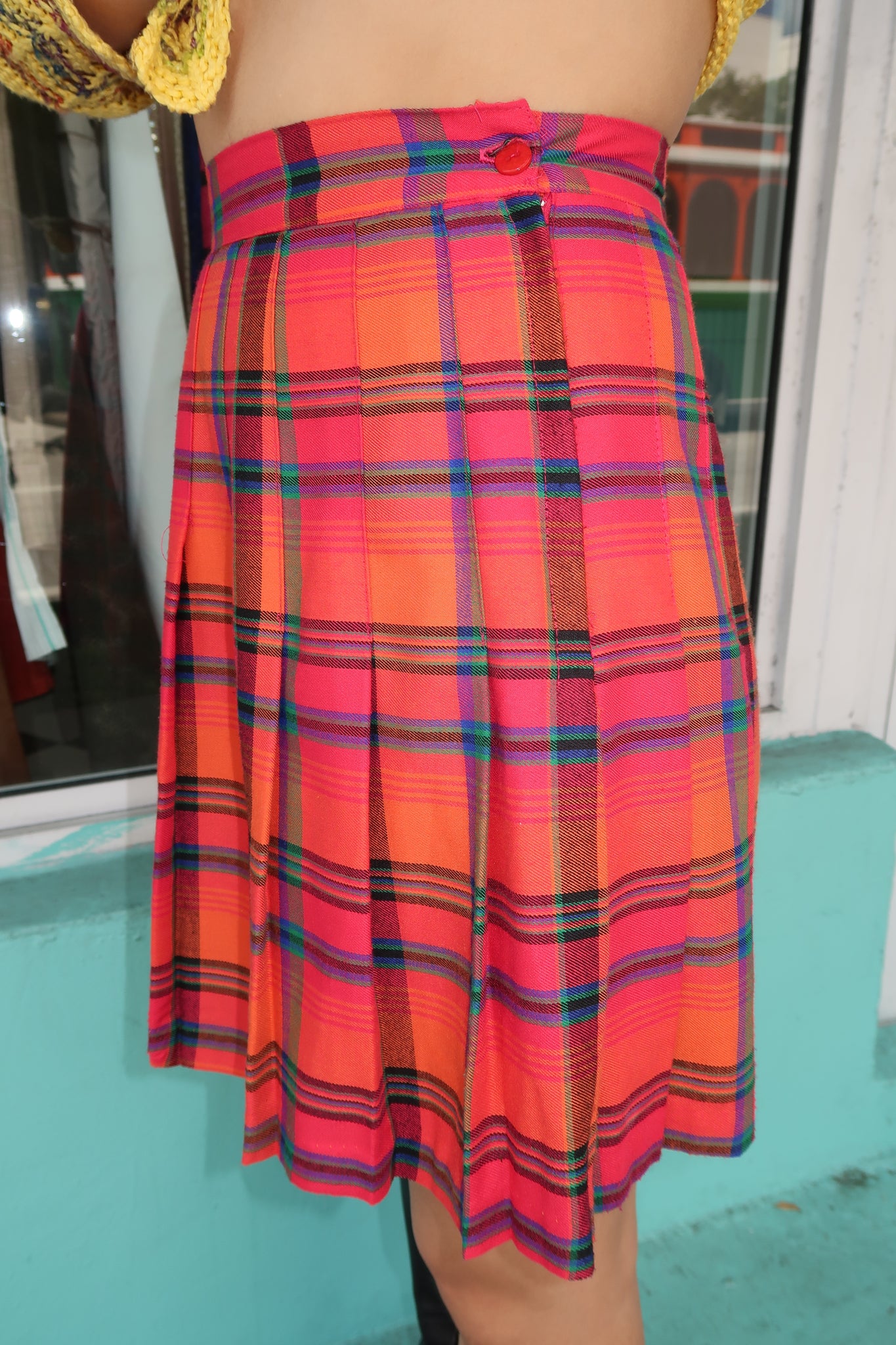 Pleated Plaid Midi Skirt