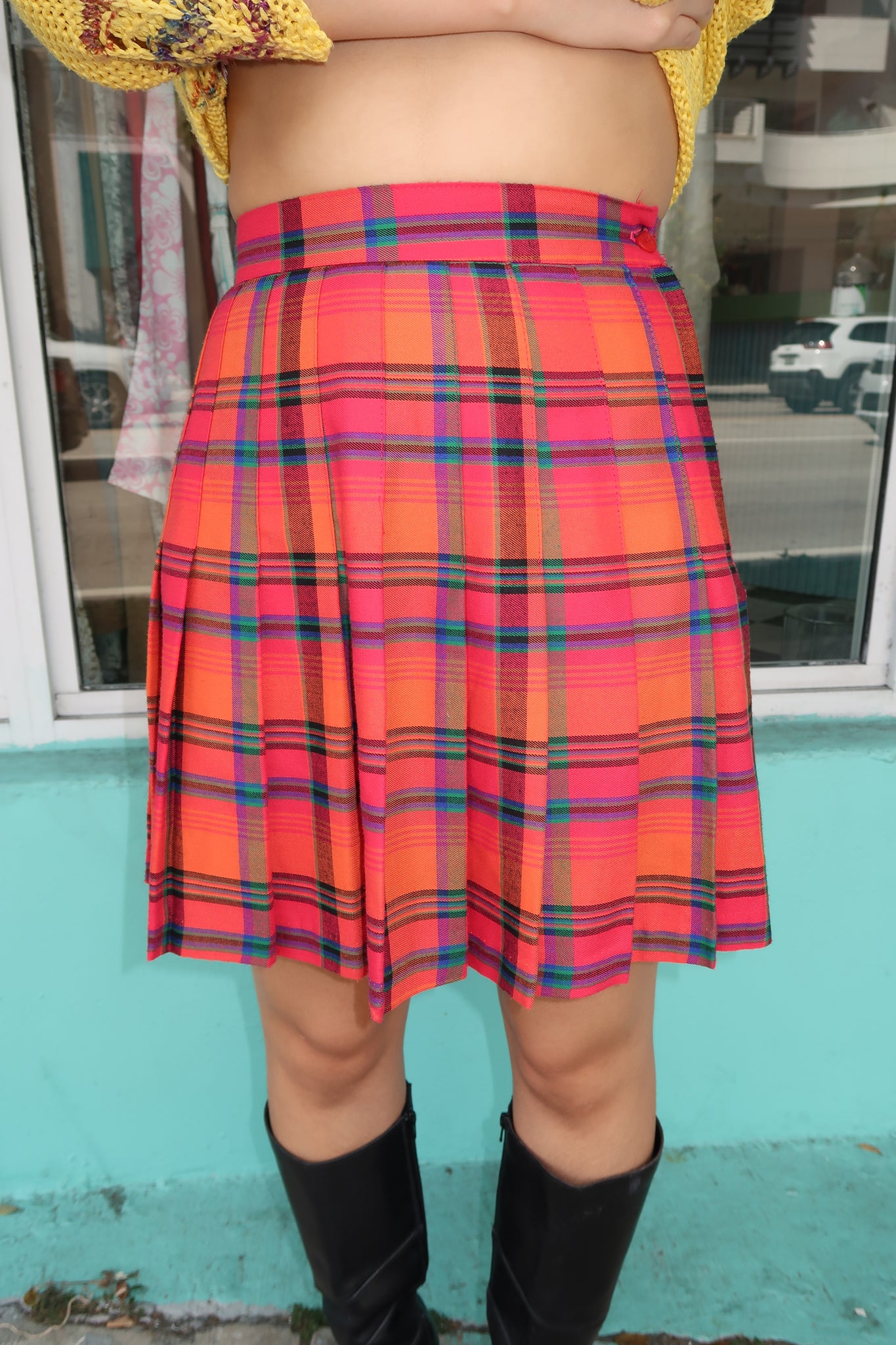 Pleated Plaid Midi Skirt