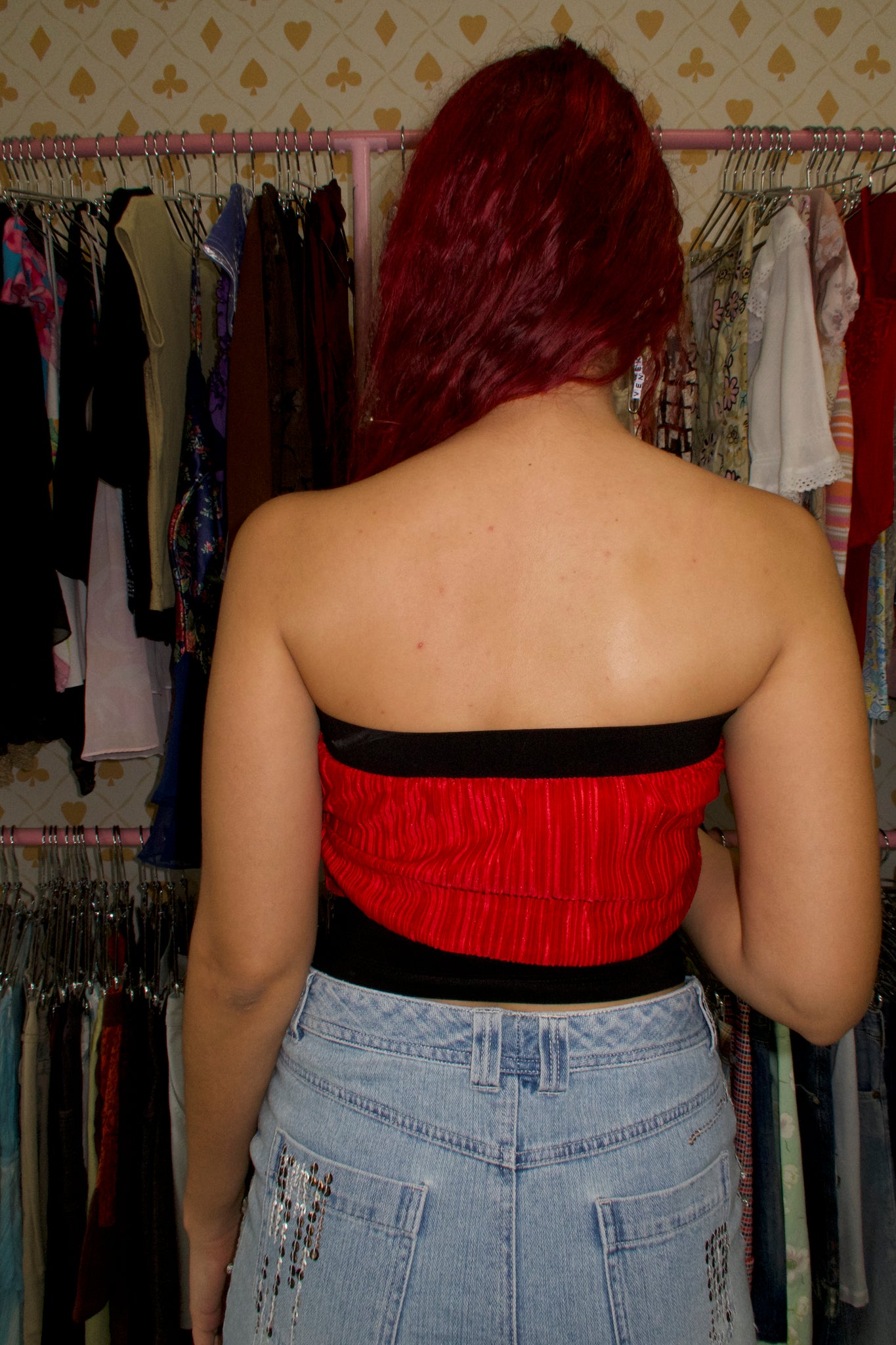 Red Strapless Butterfly Top