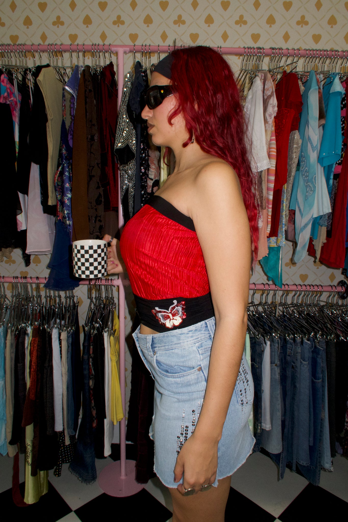 Red Strapless Butterfly Top