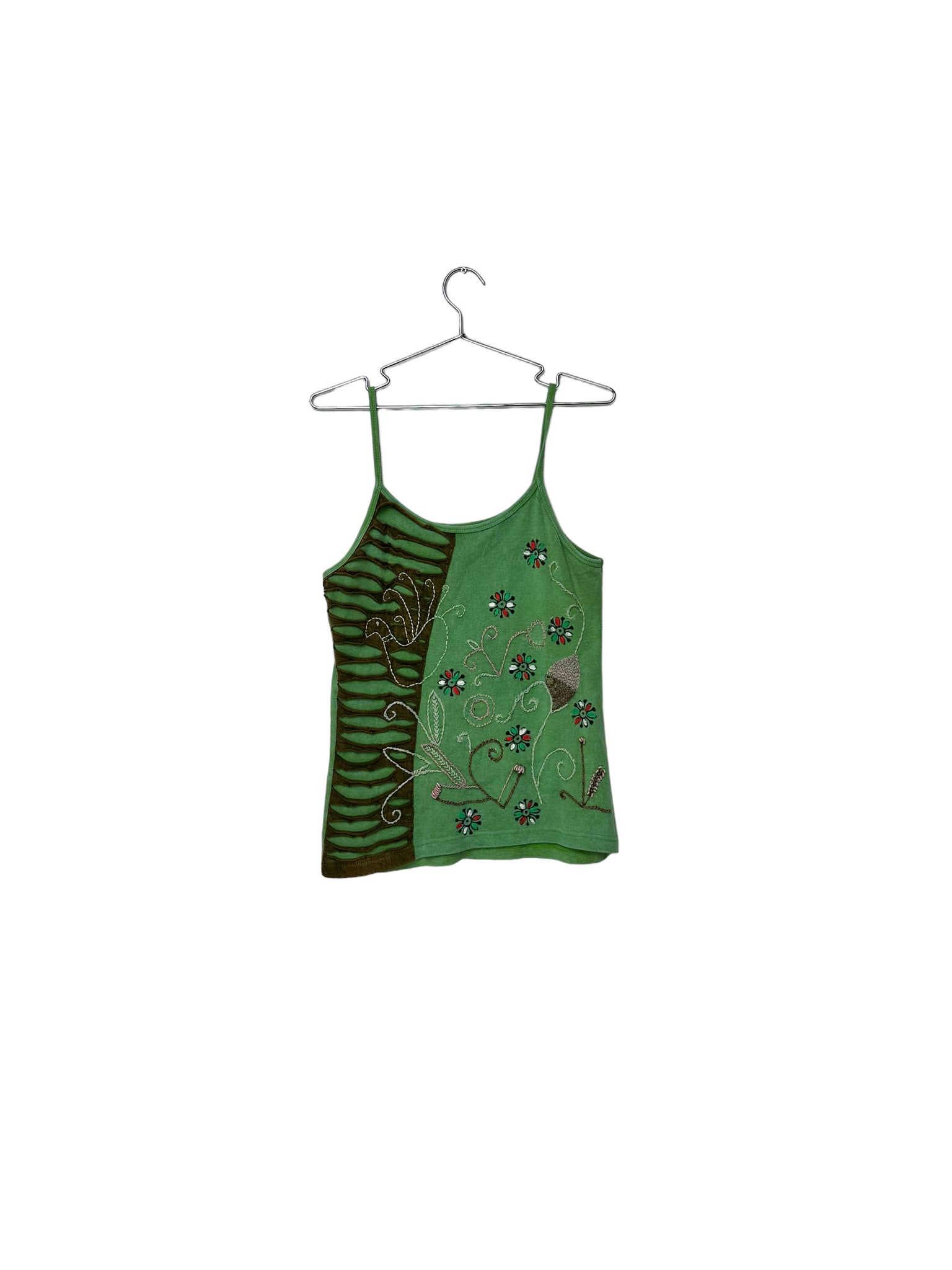Green Floral Distressed Tank