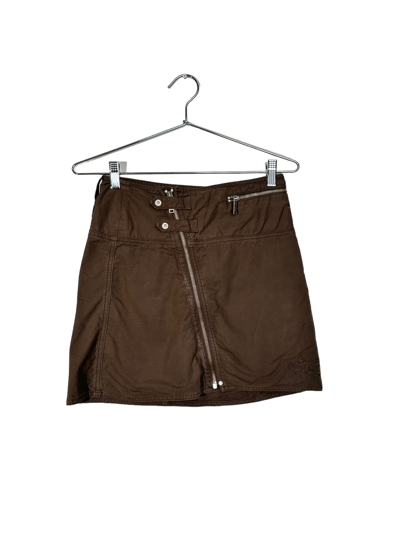 Diesel Brown Buckle Zipper Mini Skirt