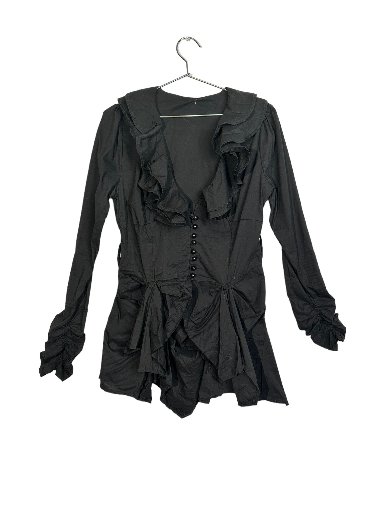 Ruffled Black Button Up Blouse