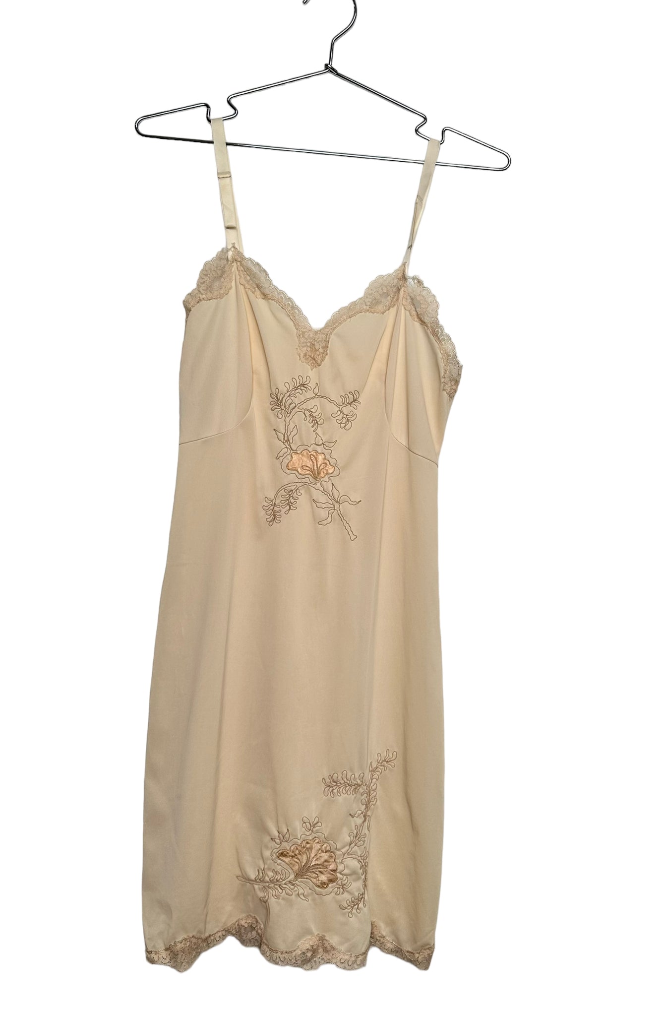 Cream & Coral Floral Embroidered Slip Dress