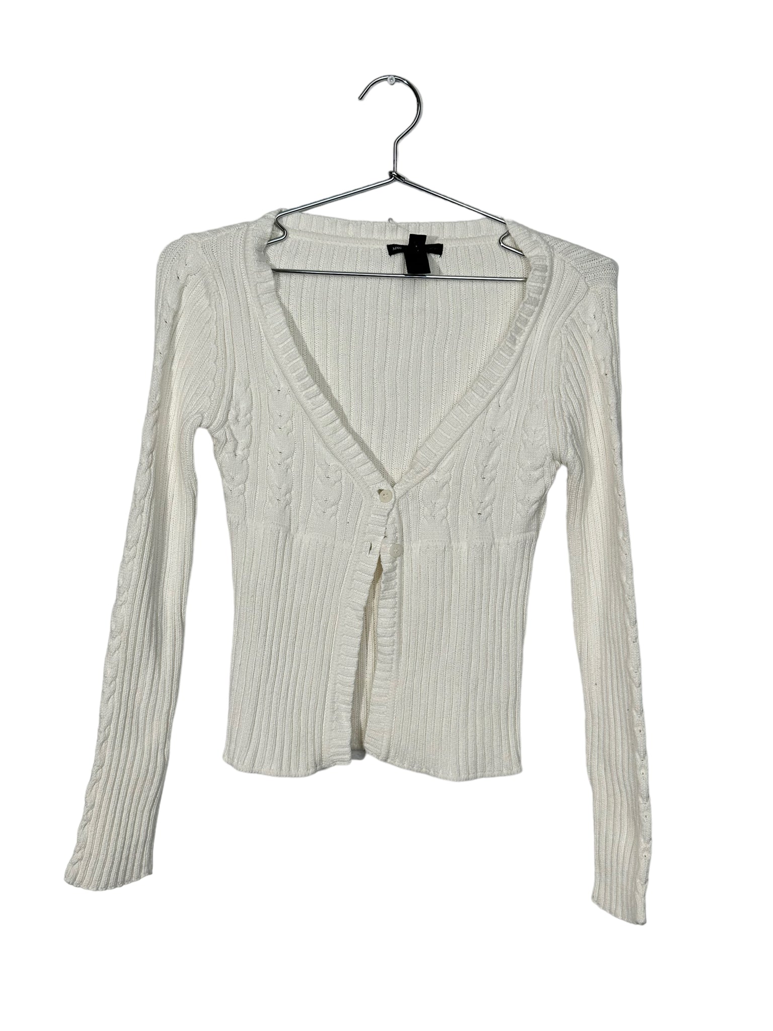 White Ribbed Cropped Cardigan