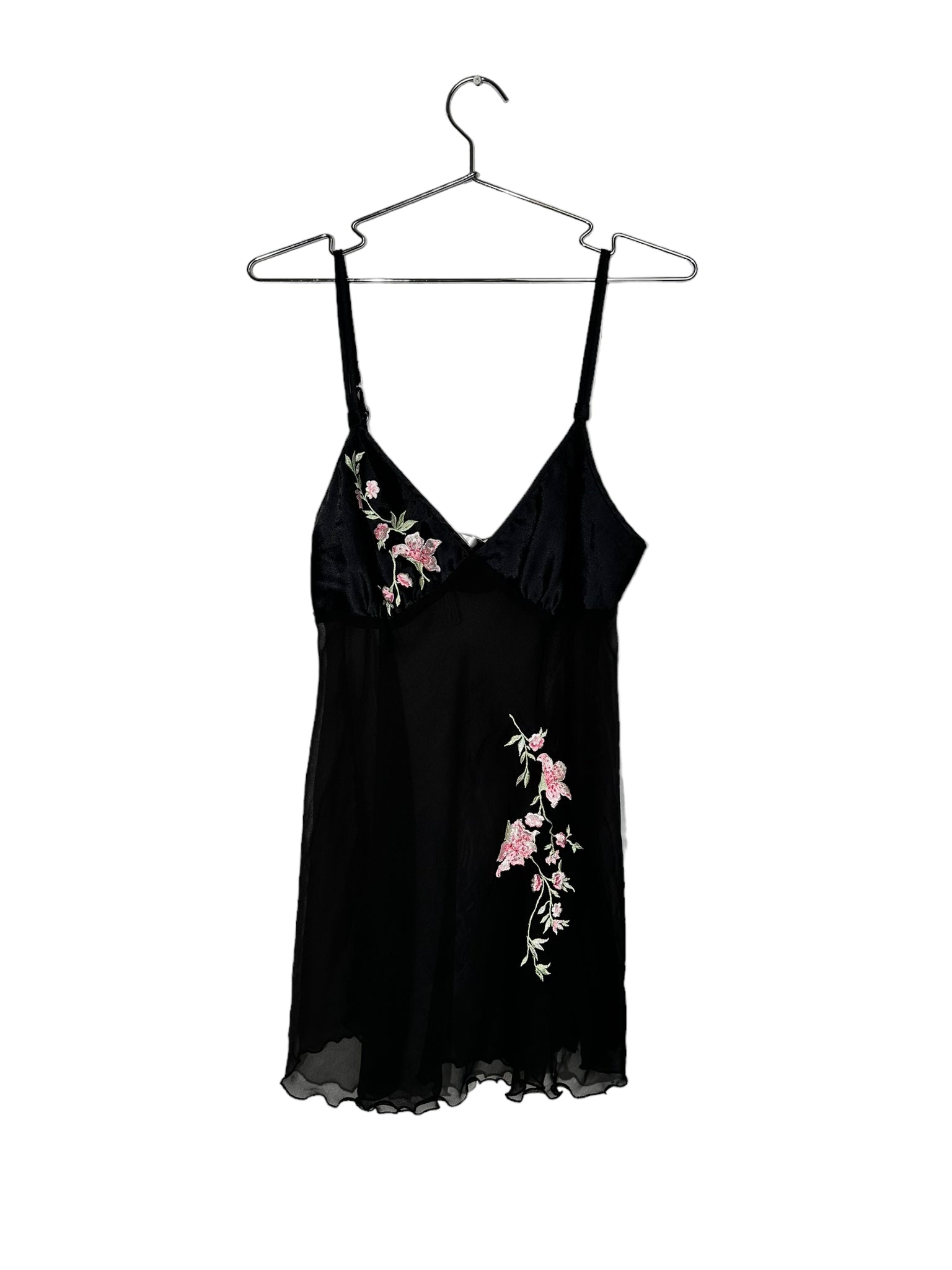 Black Slip Top Embroidered Flowers