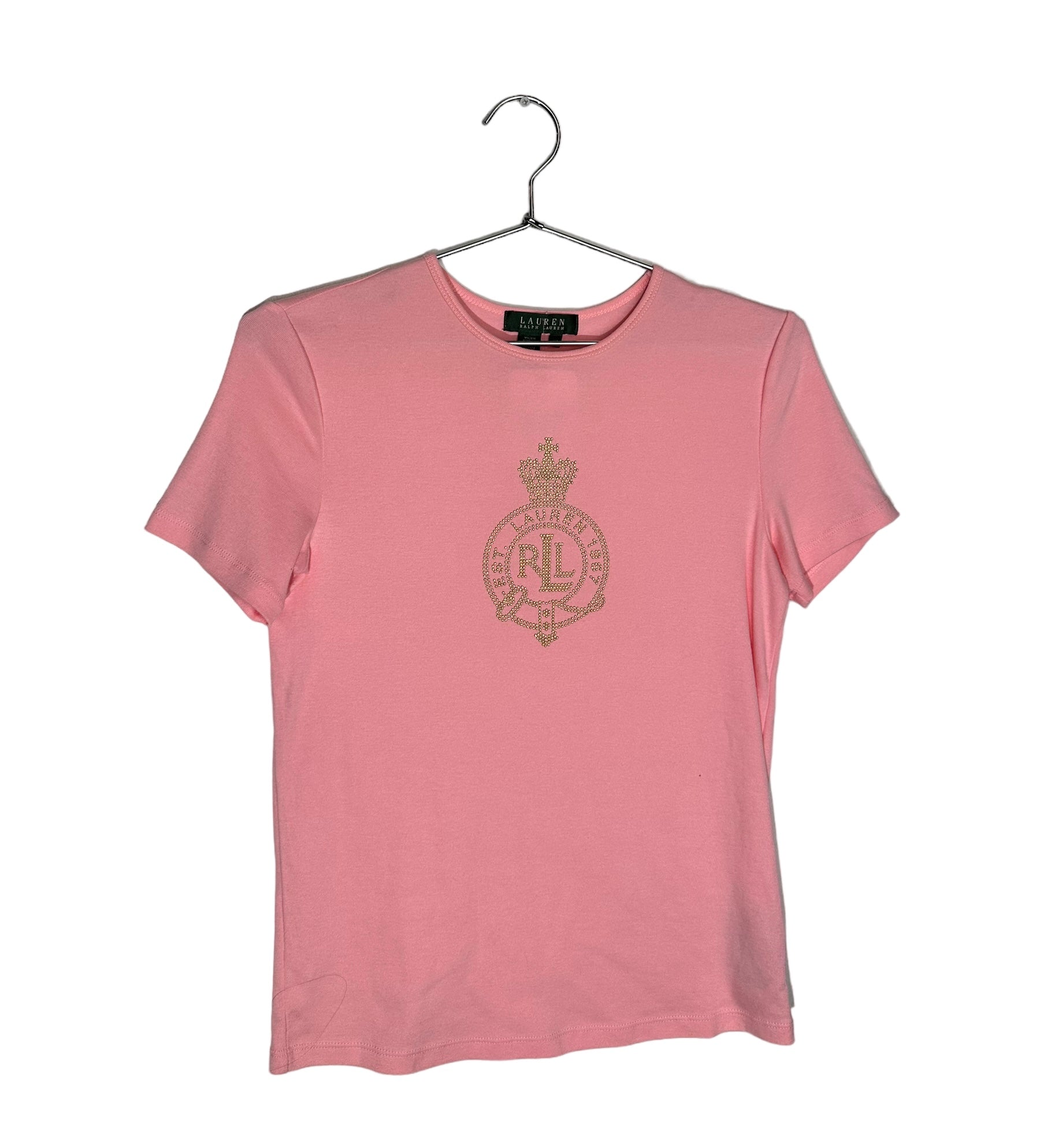 Pink Ralph Lauren Top With Gold Bedazzled Emblem