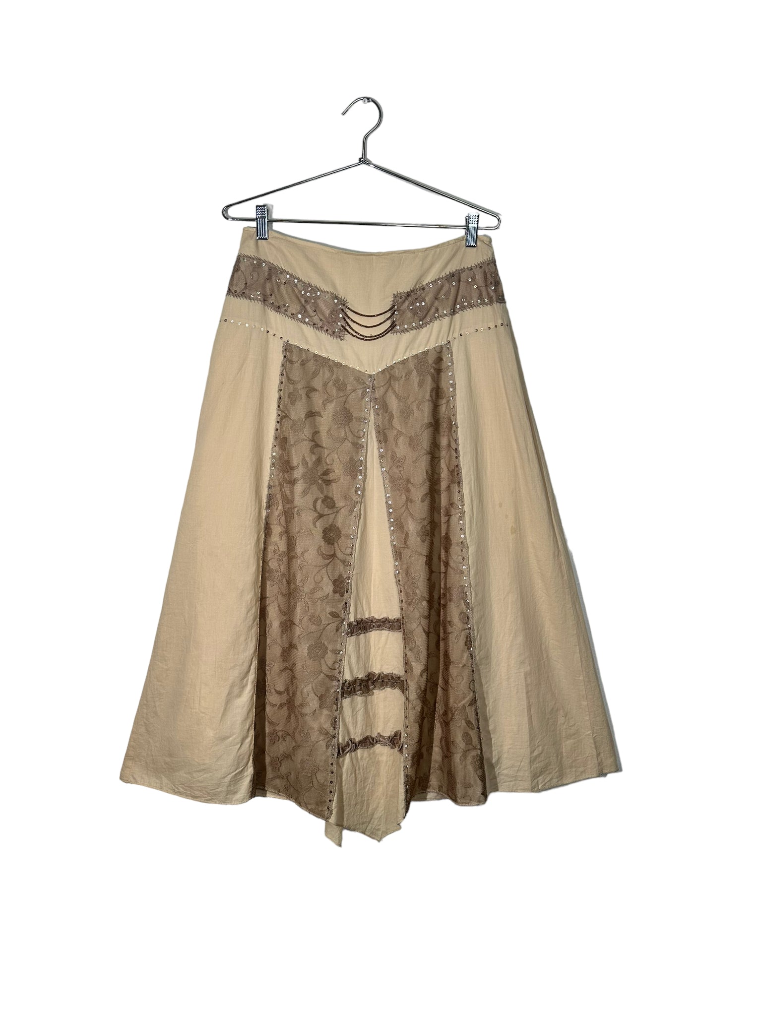 Cream Sequined & Beaded Maxi Skirt