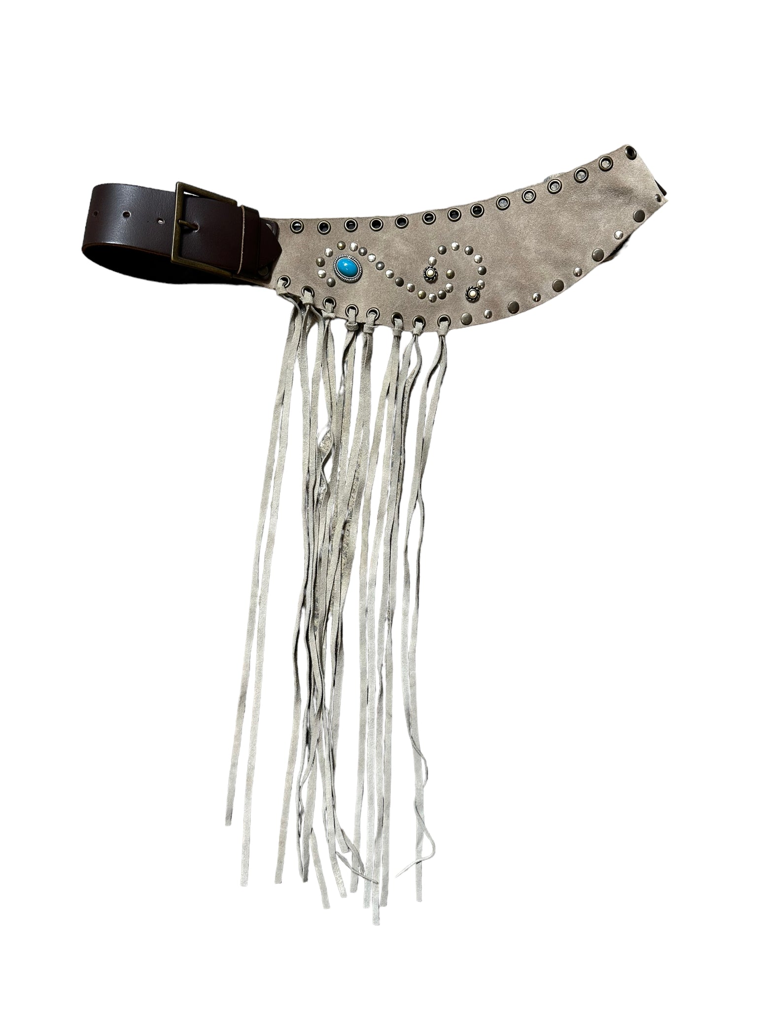 Cream & Beige Fringe & Studded Belt