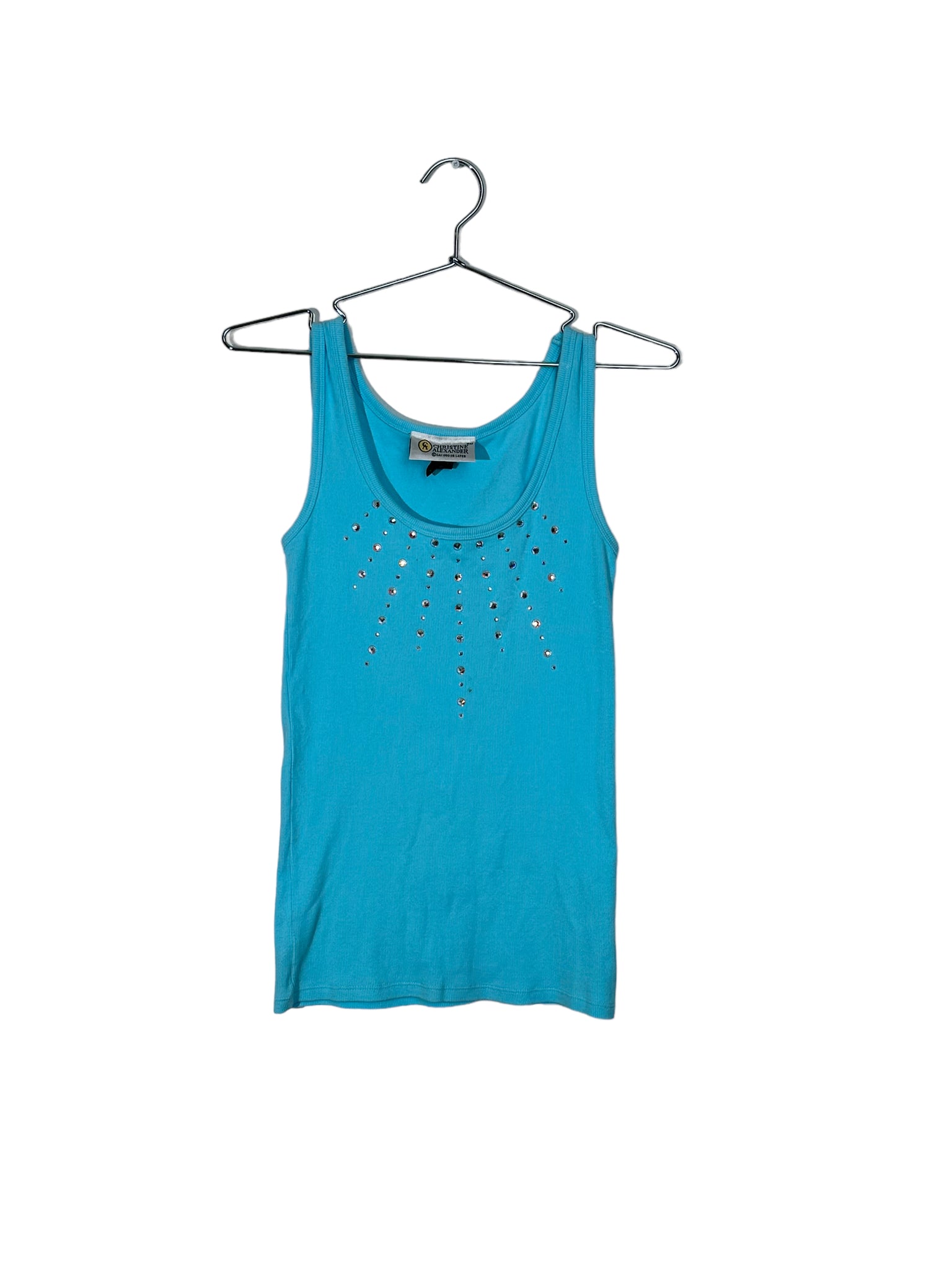 Bedazzled Sky Blue Ribbed Tank