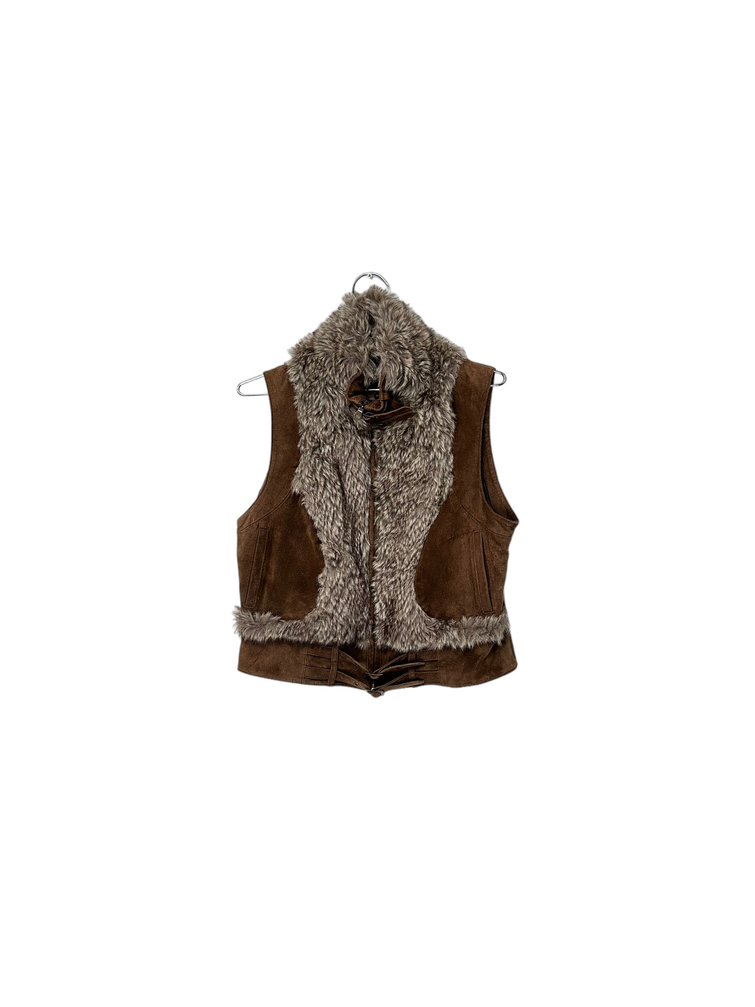 Fur And Leather Buckle Vest