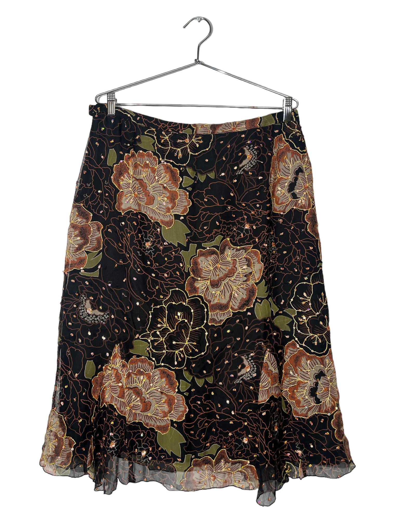 Black Floral & Sequined Skirt