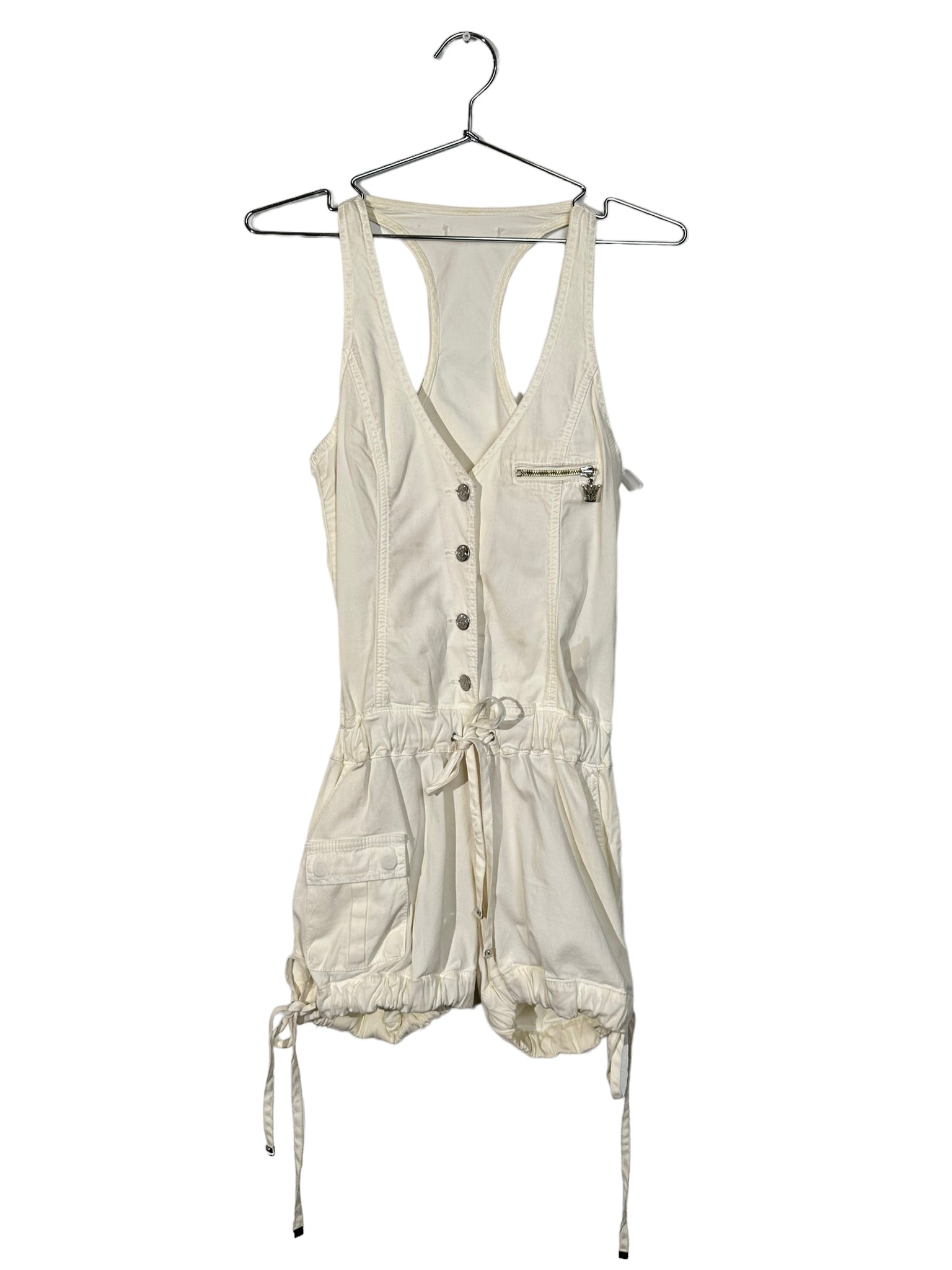 White Button Up Sleeveless Romper