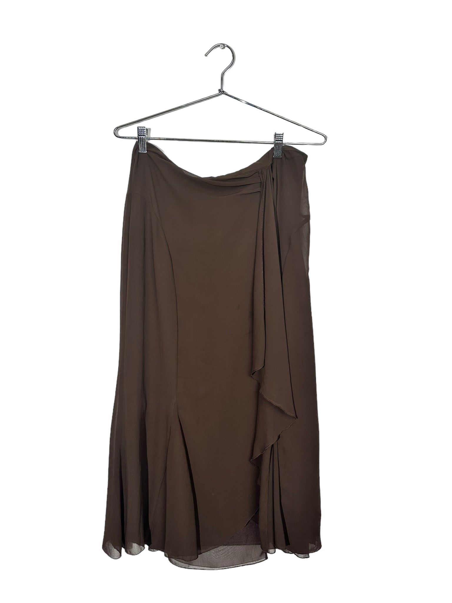 Brown Soft Side Pleated Maxi Skirt