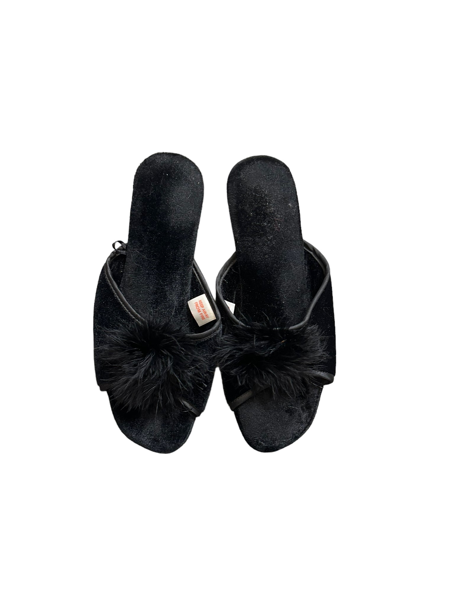Black Fur Tie Wedges Sandals
