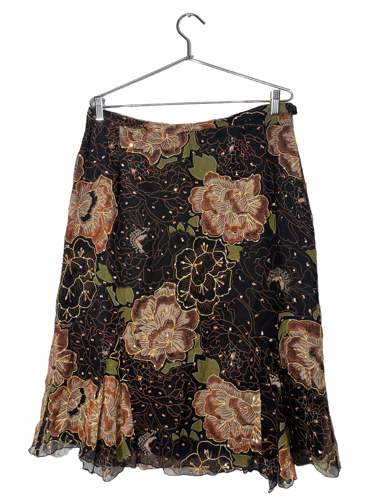 Black Floral & Sequined Skirt