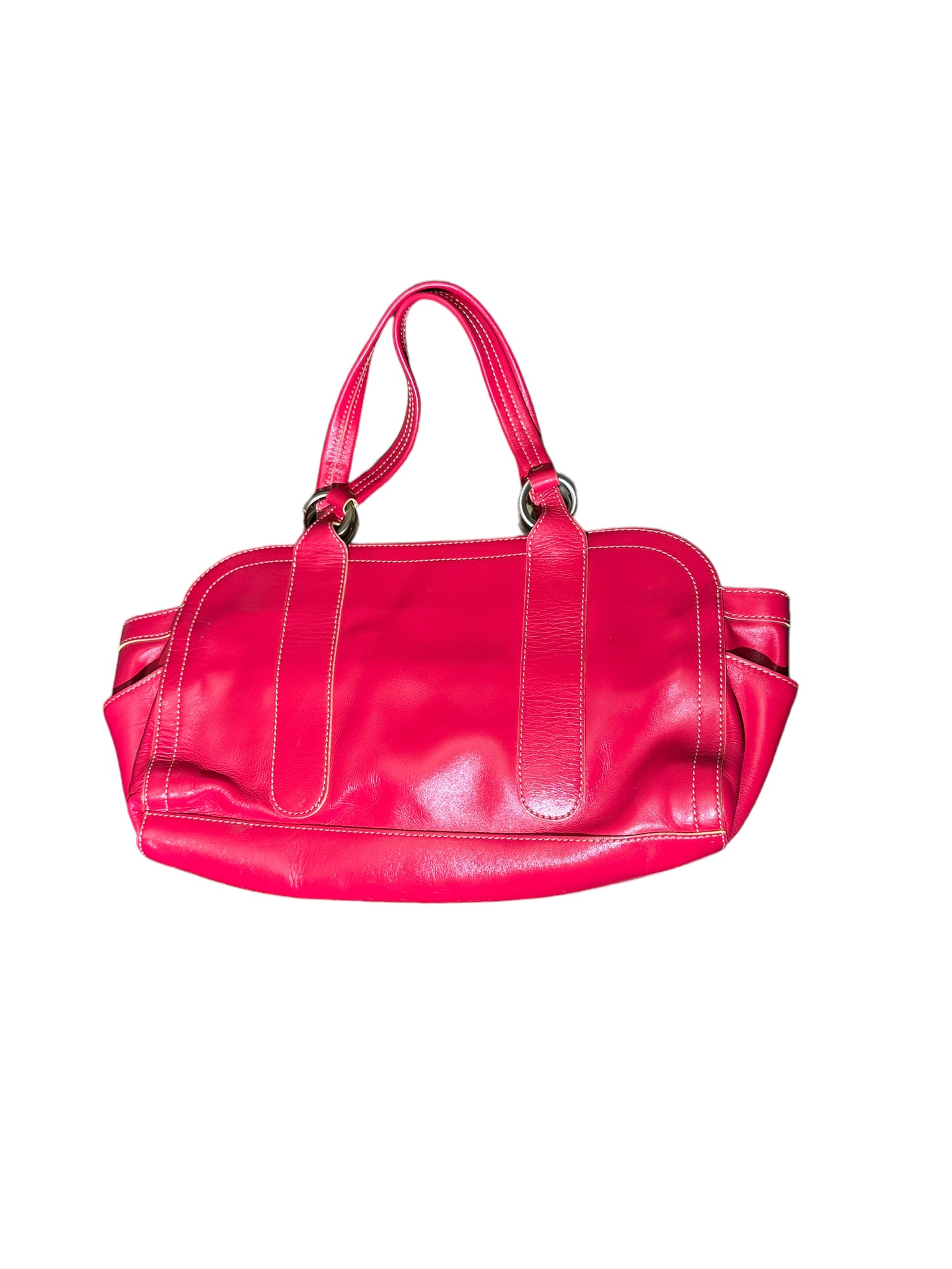 Red Leather Handbag With Zippers