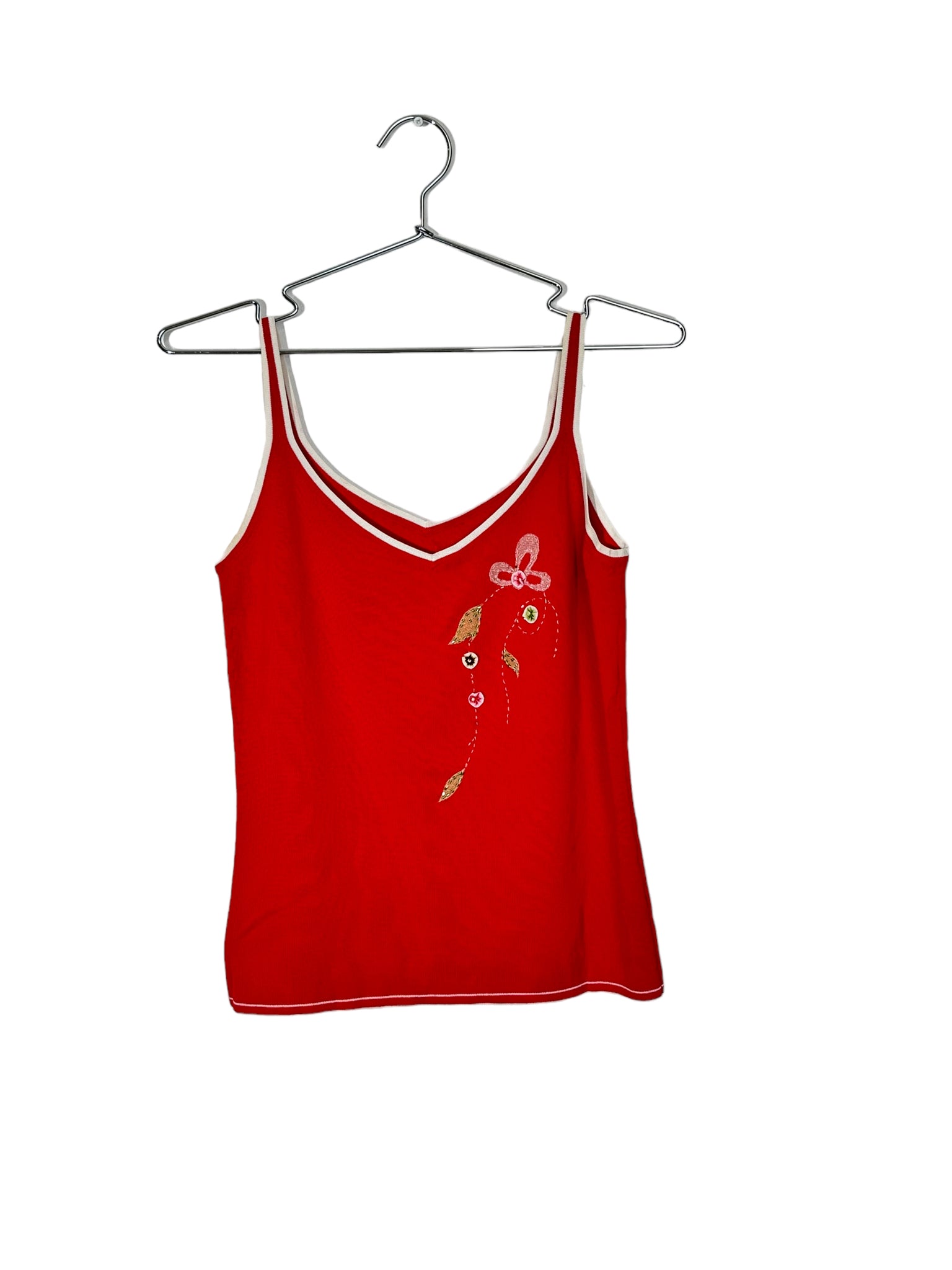 Red Knitted Tank Floral Embellished