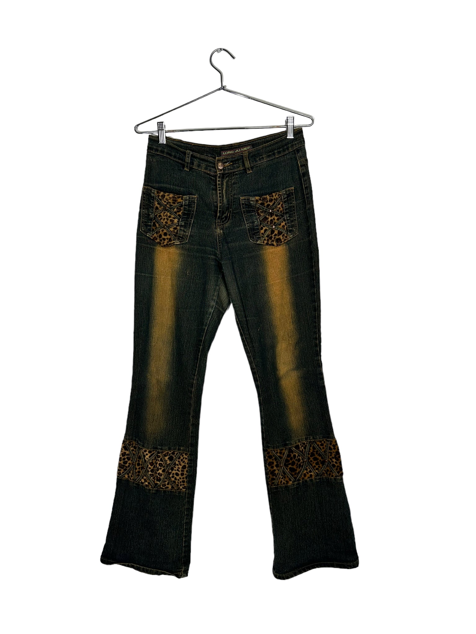 Dark Denim Cheetah Patchwork Jeans