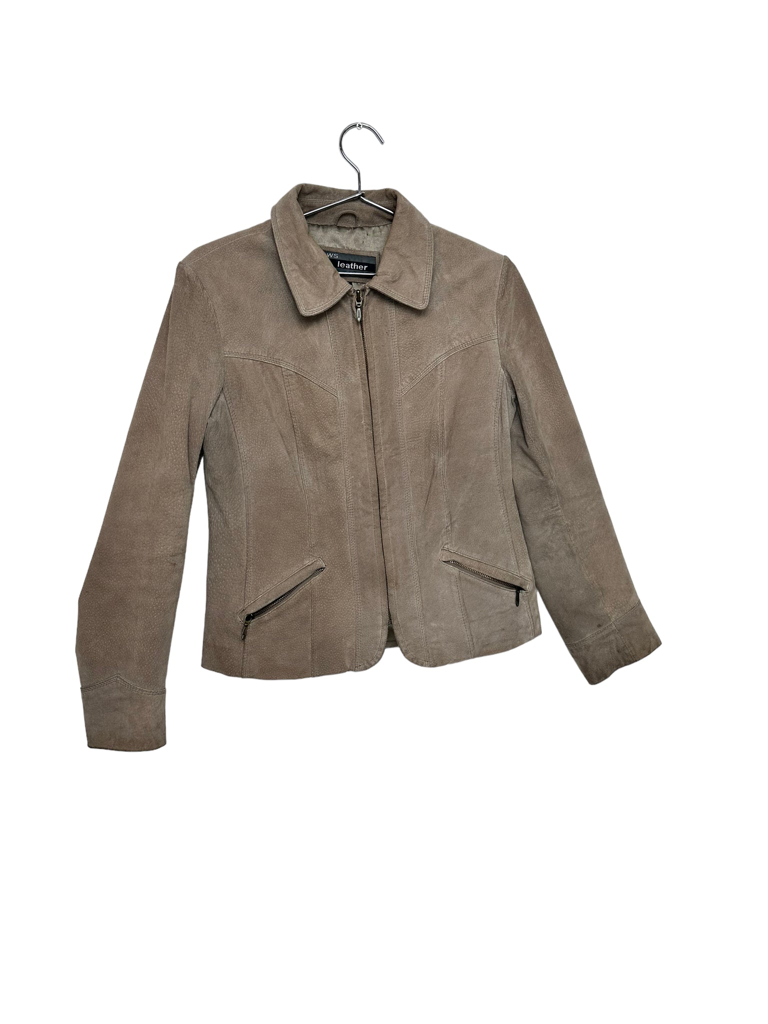 Taupe Zip Up Leather Jacket