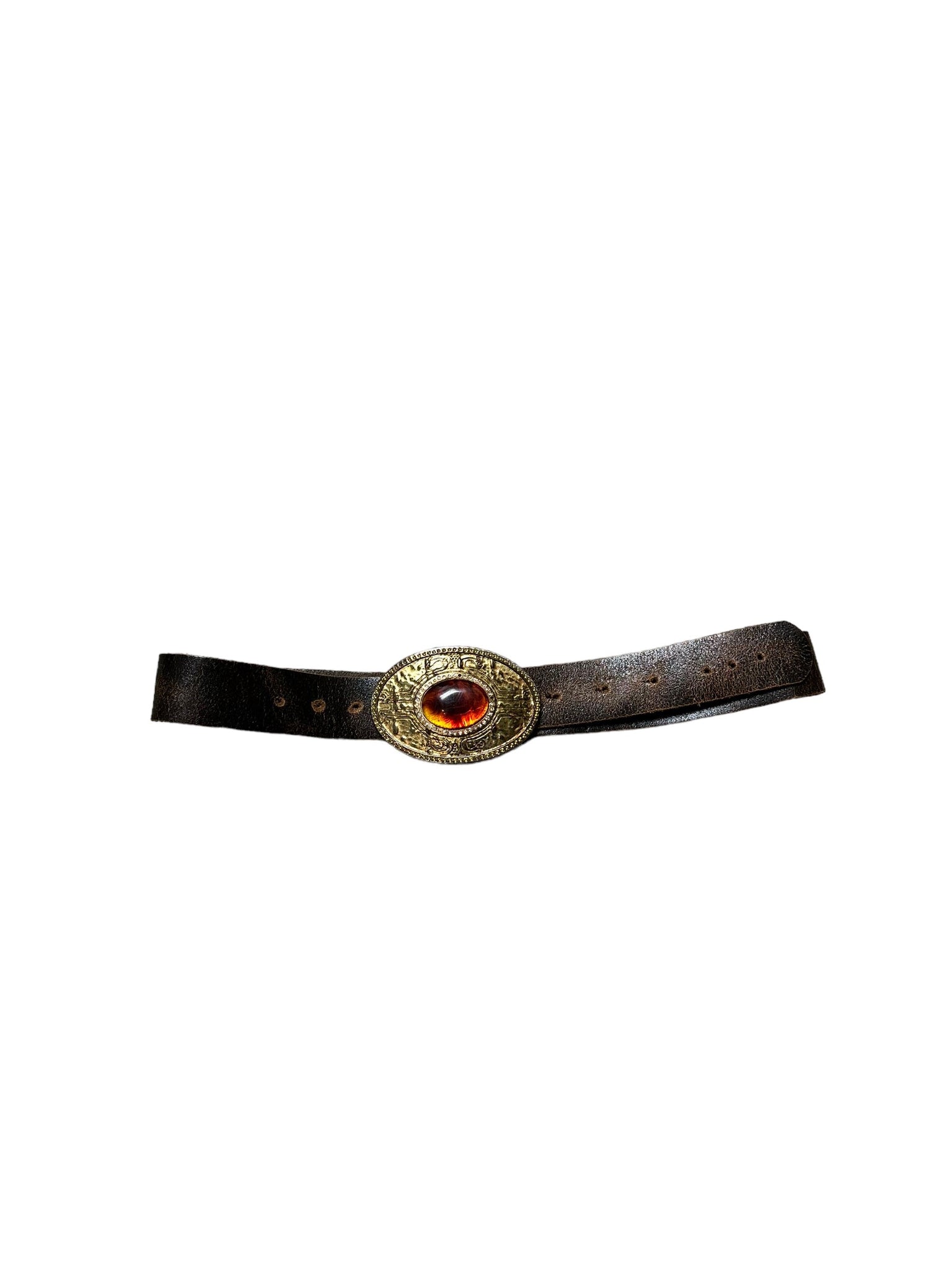 Genuine Leather Brown Belt With Red Stone Buckle