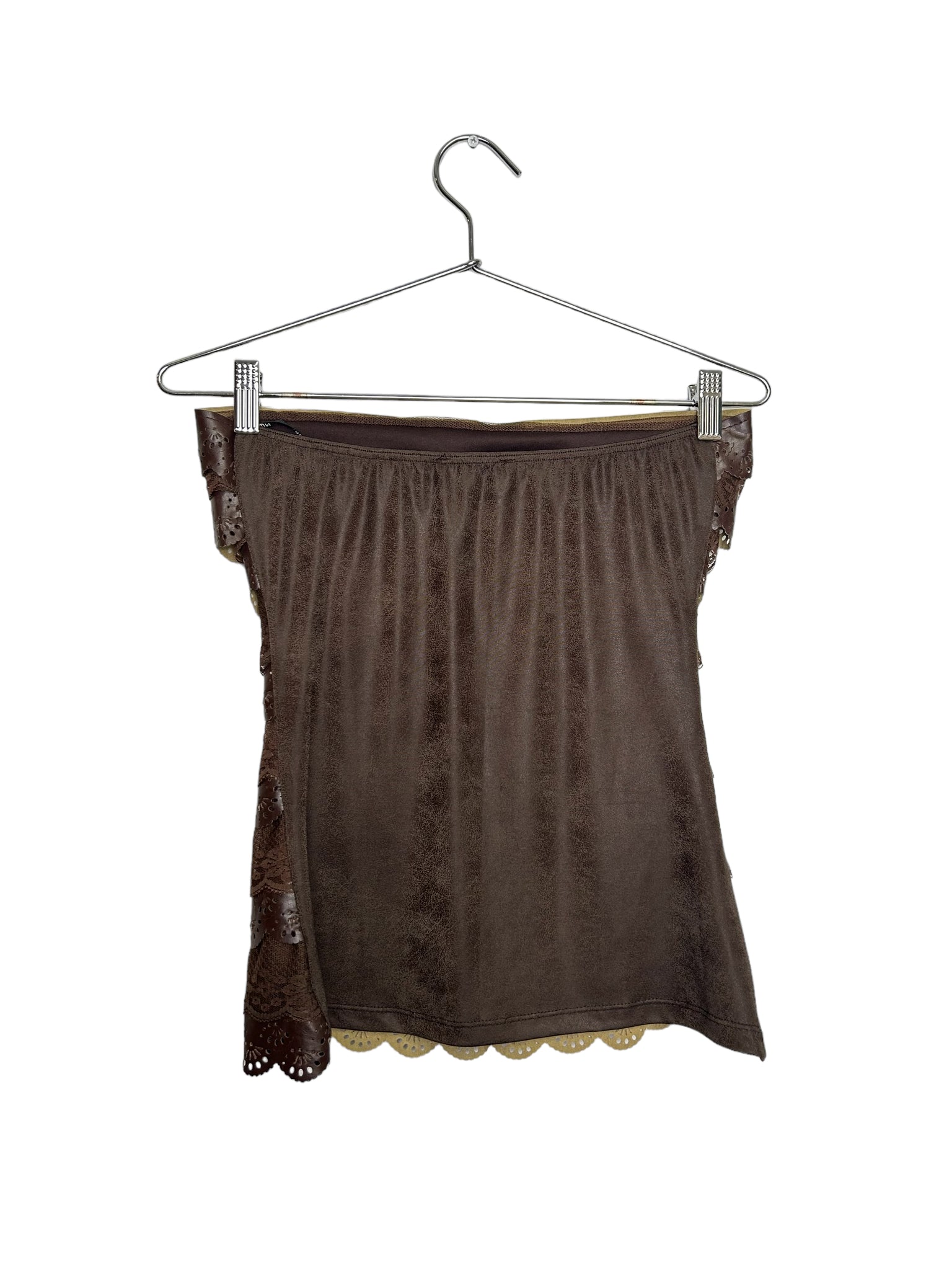 Brown Pleather And Lace Tube Top